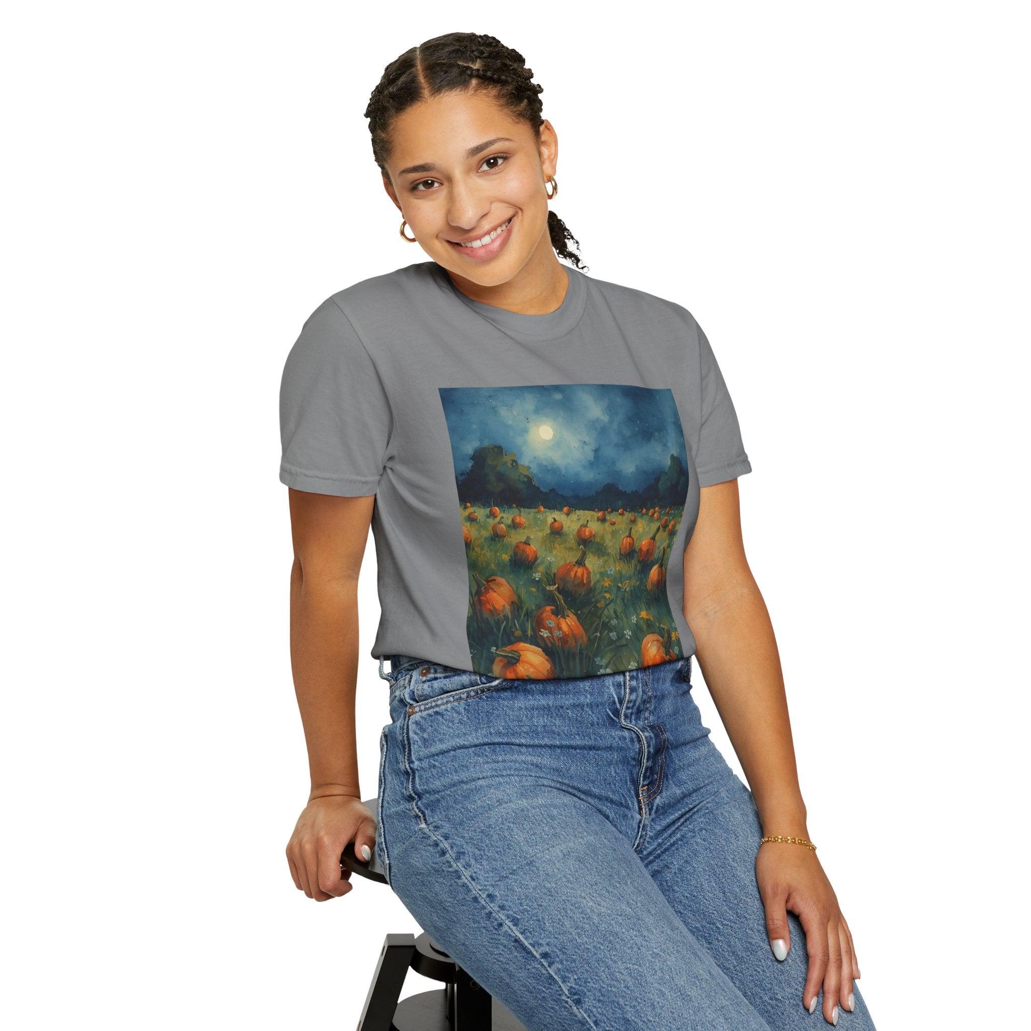 Autumn Pumpkin Field T-shirt | Unisex Fall Tee, Cozy Graphic Shirt, Halloween Gift, Harvest Fashion, Seasonal Wear, Pumpkin Lovers