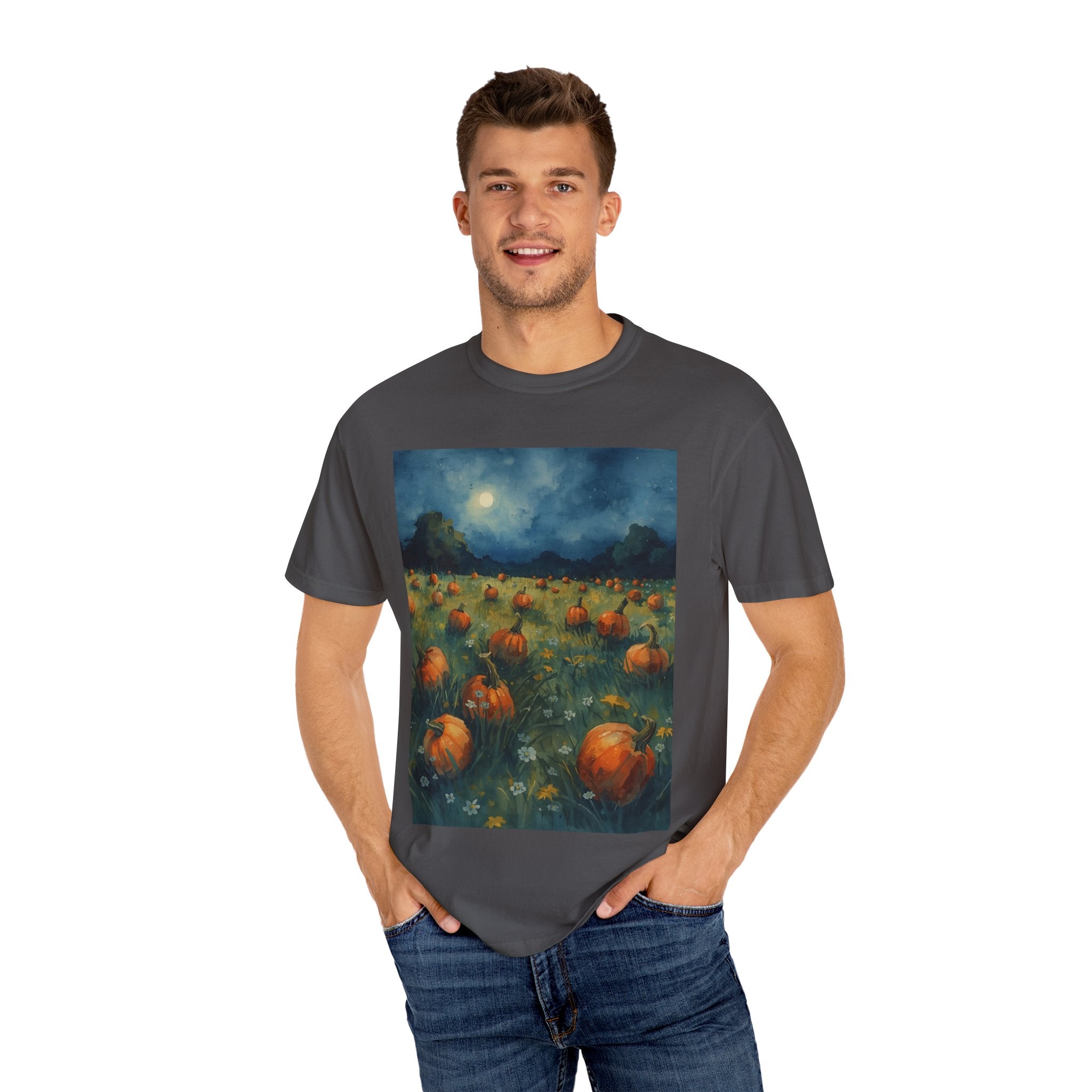 Autumn Pumpkin Field T-shirt | Unisex Fall Tee, Cozy Graphic Shirt, Halloween Gift, Harvest Fashion, Seasonal Wear, Pumpkin Lovers