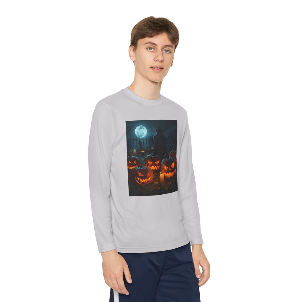 Spooky Halloween Pumpkin Youth Long Sleeve Competitor Tee