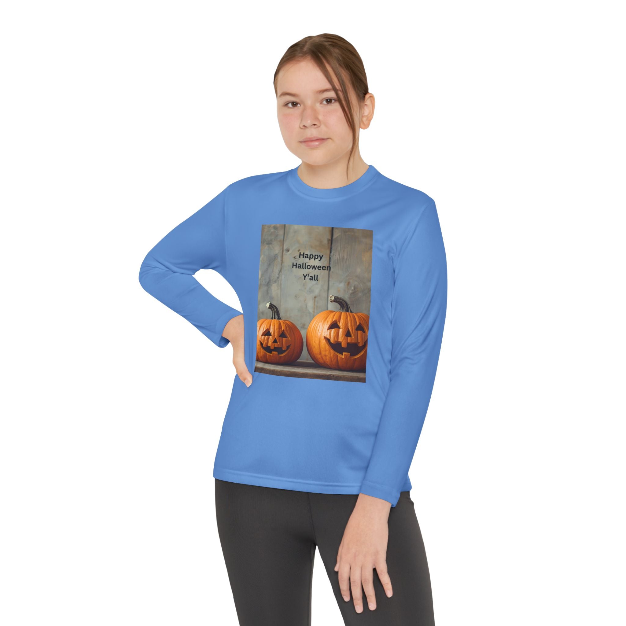 Youth Halloween Pumpkin Long Sleeve Tee, Funny Halloween Shirt, Kids Pumpkin Tee, Fall Celebration Top, Spooky Season Apparel
