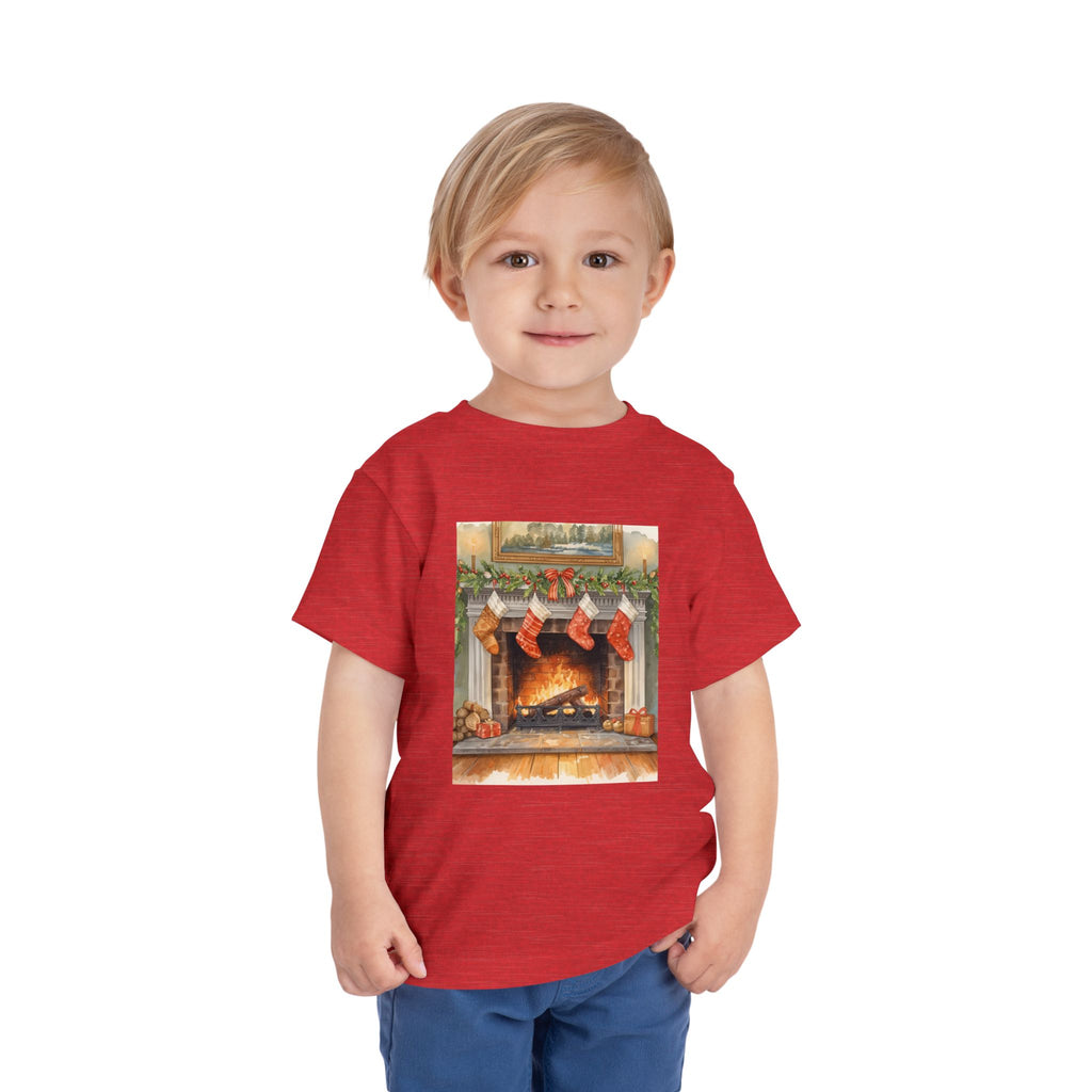 Christmas Stocking Fireplace Toddler Short Sleeve Tee