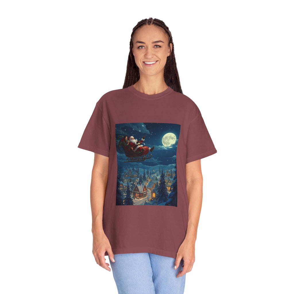 Christmas Santa Sleigh Unisex Garment-Dyed T-shirt