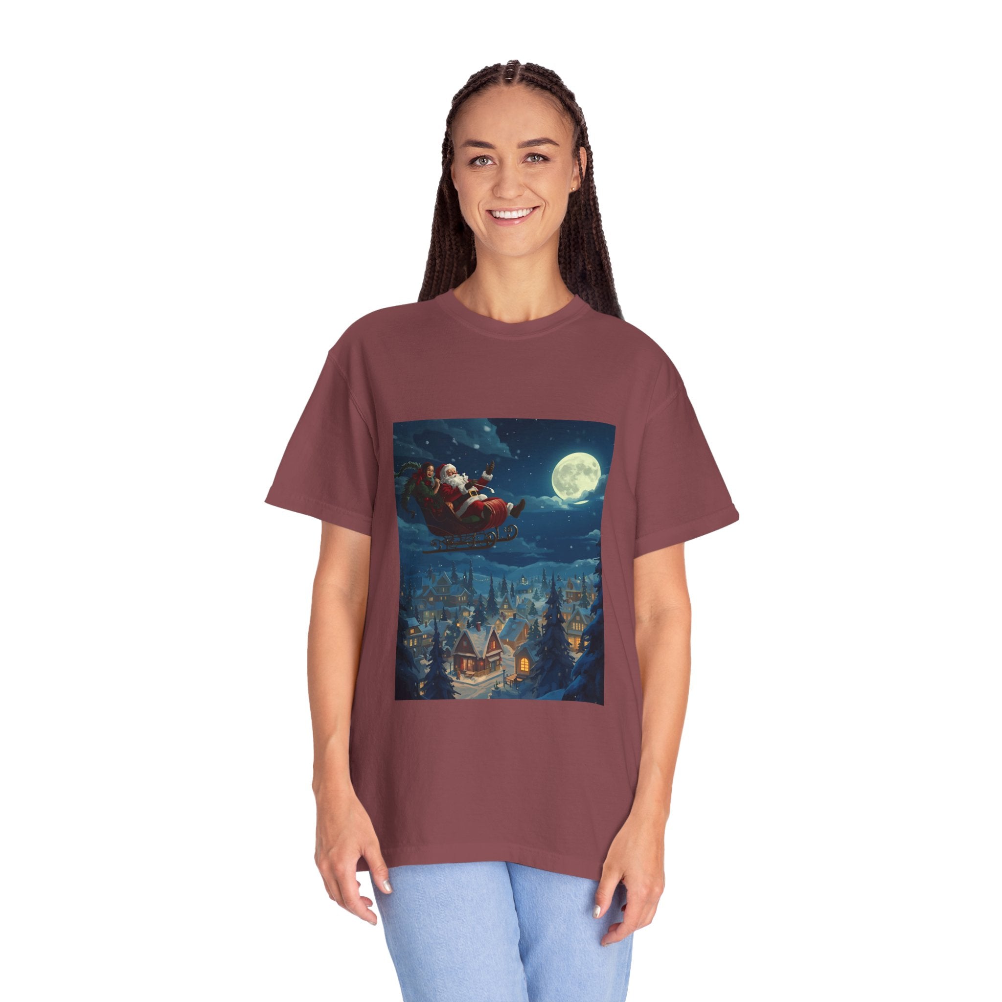 Christmas Santa Sleigh Unisex Garment-Dyed T-shirt