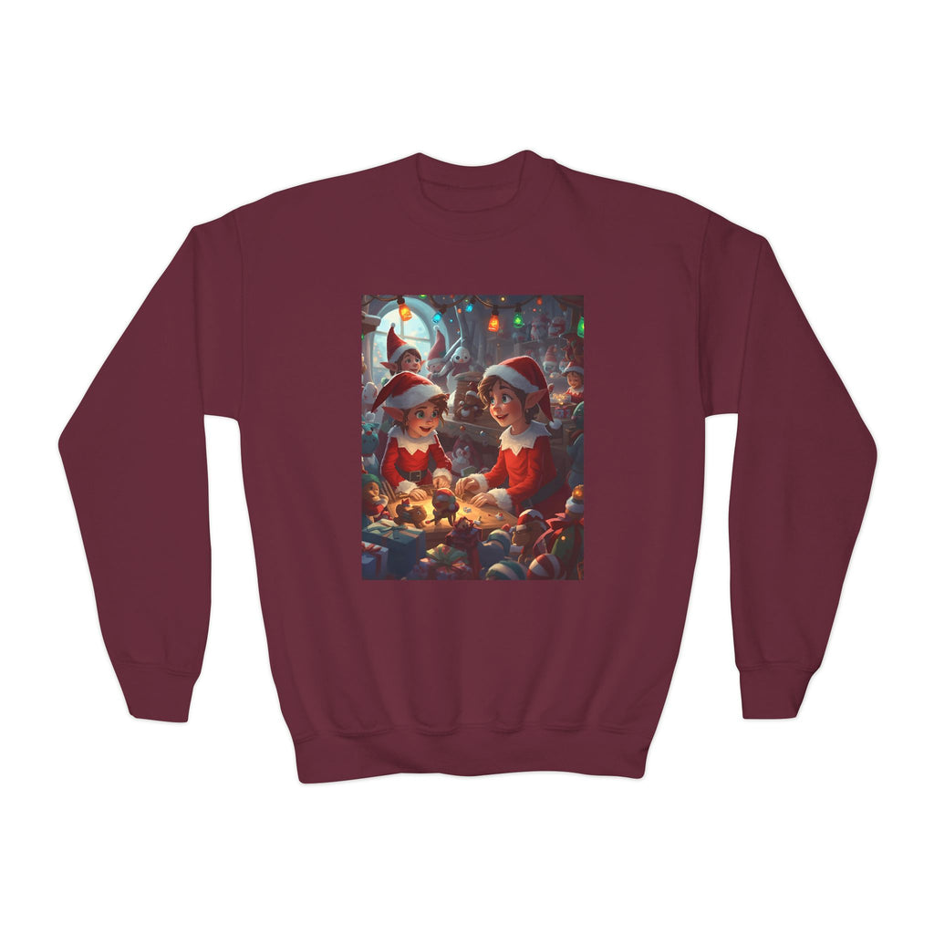 Youth Christmas Elf Crewneck Sweatshirt, Cozy Holiday Sweatshirt for Kids, Cute Christmas Gift, Family Christmas Apparel, Santa & Elf Design