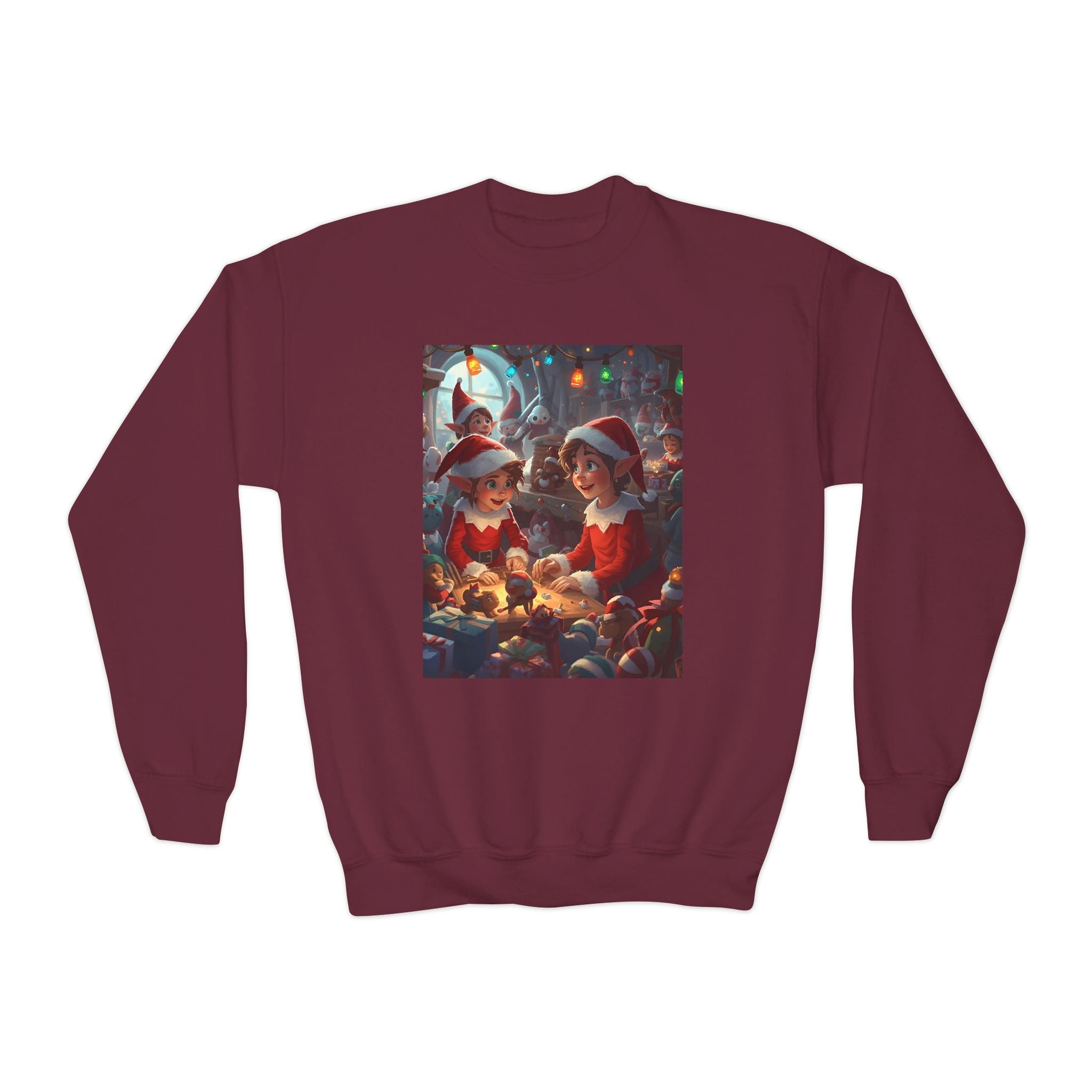 Youth Christmas Elf Crewneck Sweatshirt, Cozy Holiday Sweatshirt for Kids, Cute Christmas Gift, Family Christmas Apparel, Santa & Elf Design