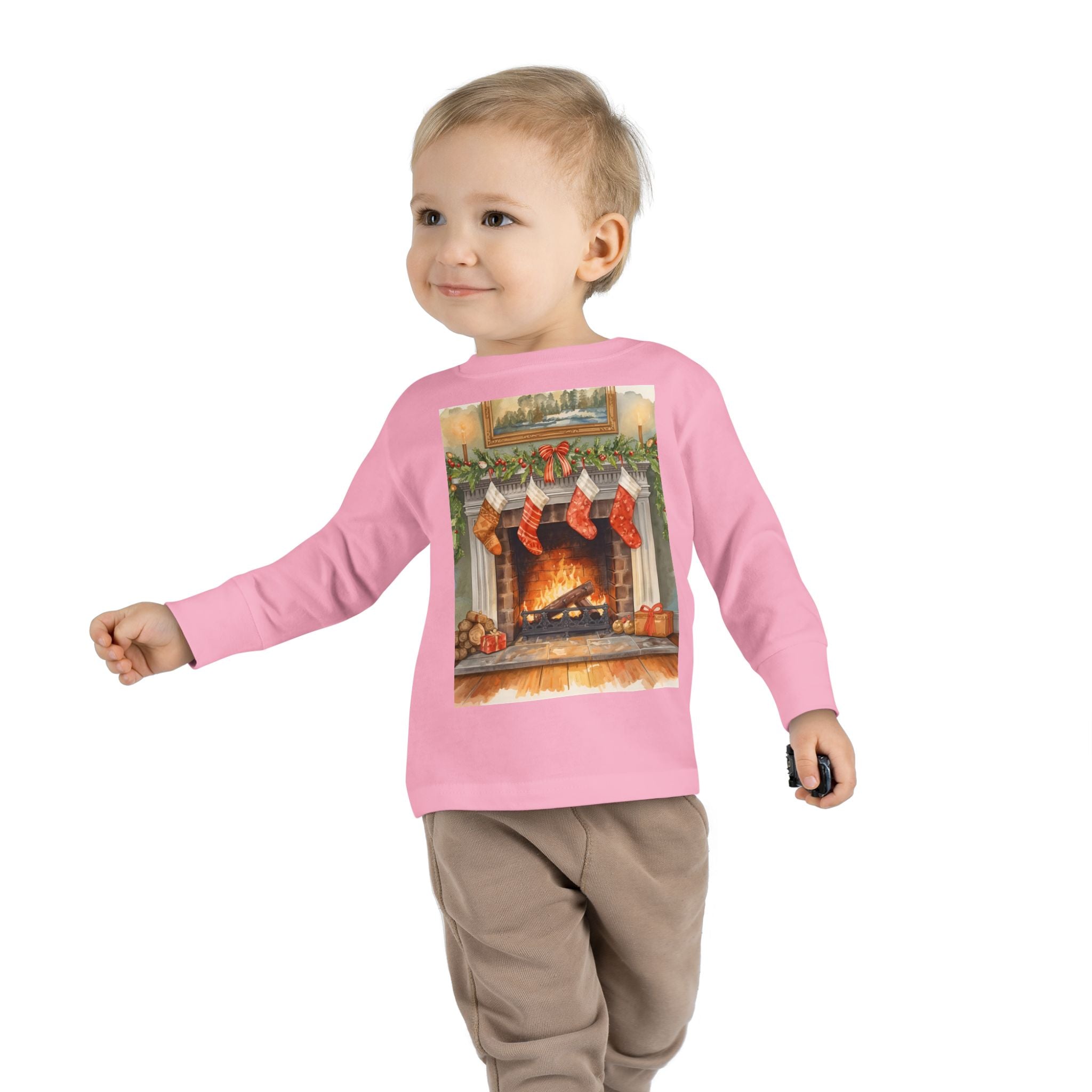 Christmas Stocking Fireplace Toddler Long Sleeve Tee