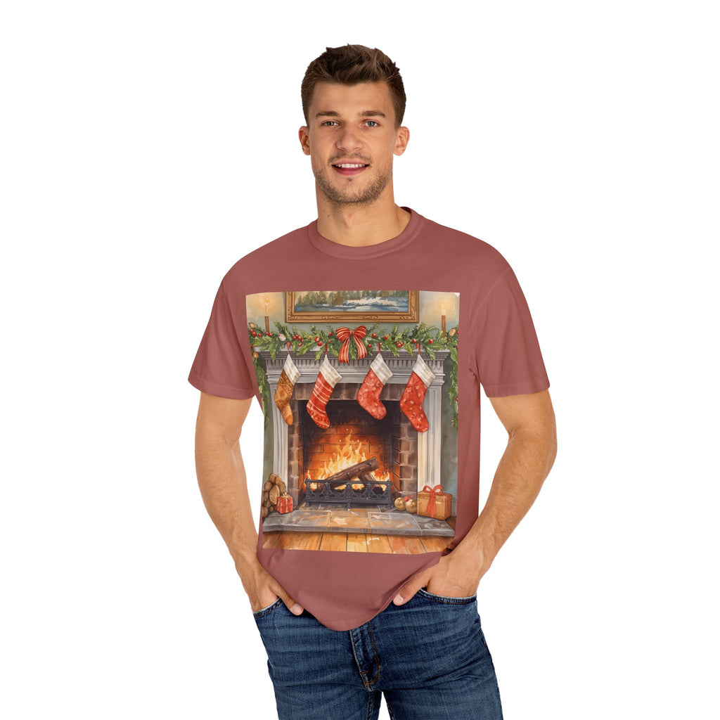 Cozy Christmas Fireplace T-Shirt | Unisex Holiday Tee | Gift for Him/Her | Festive Layering Top | Merry Christmas Apparel