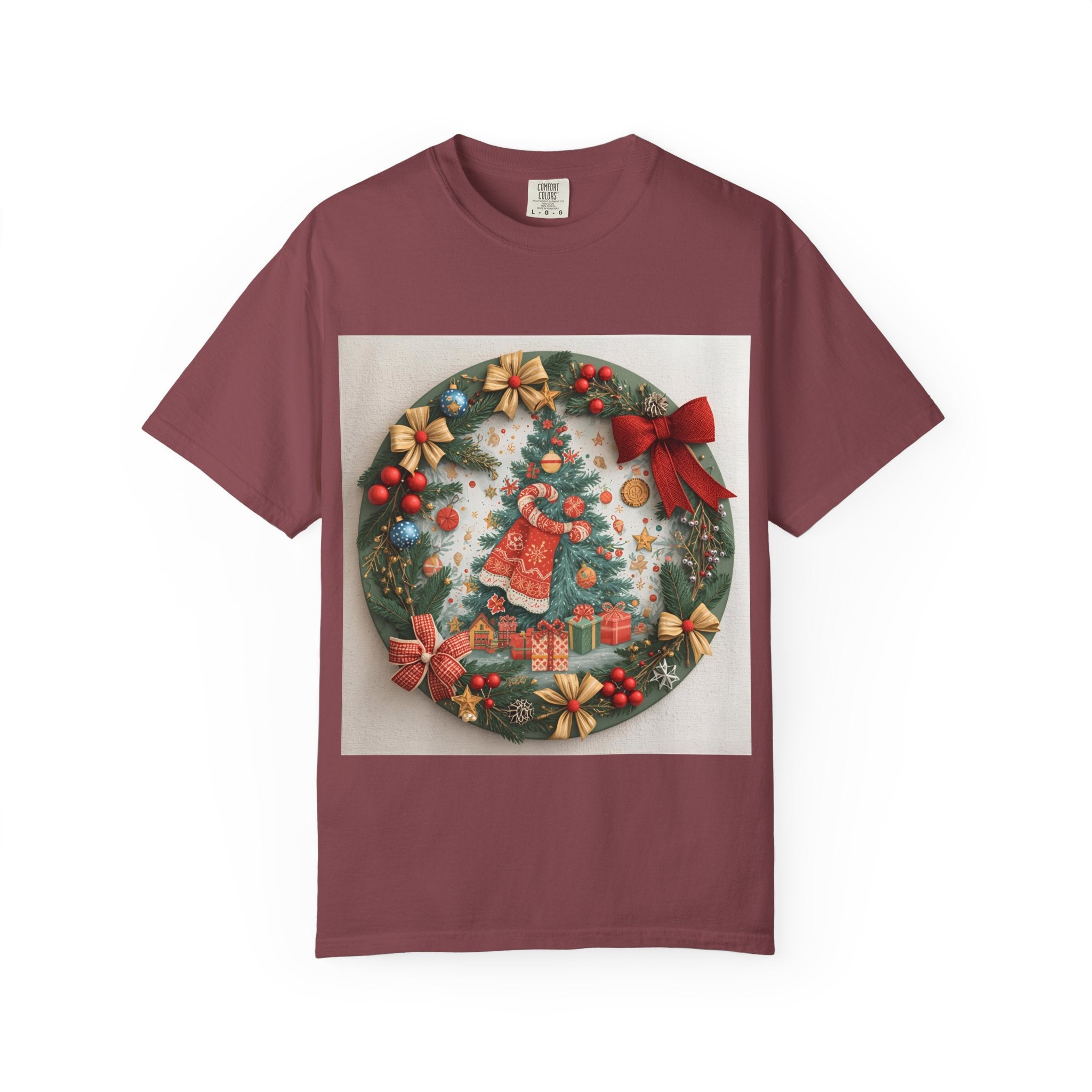 Christmas Wreath Festive Holiday T-Shirt, Christmas Tee, Seasonal Wear, Gift for Him/Her, Cute Xmas Shirt, Unisex Holiday Apparel