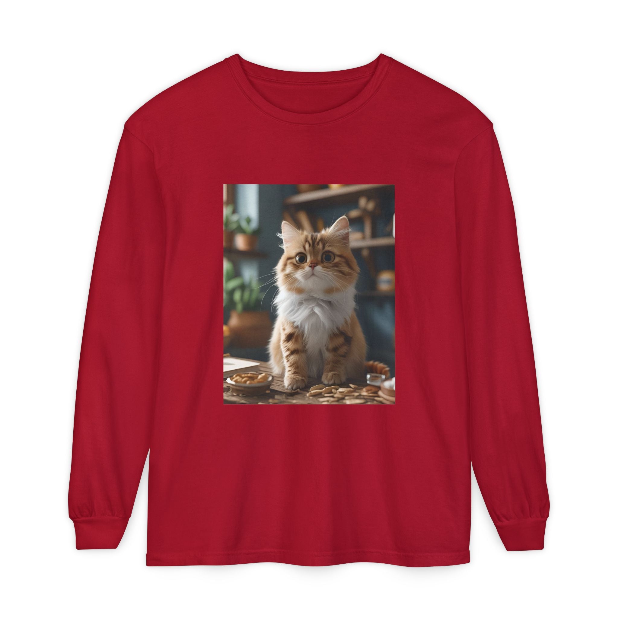 Cute Cat Unisex Garment-dyed Long Sleeve T-Shirt