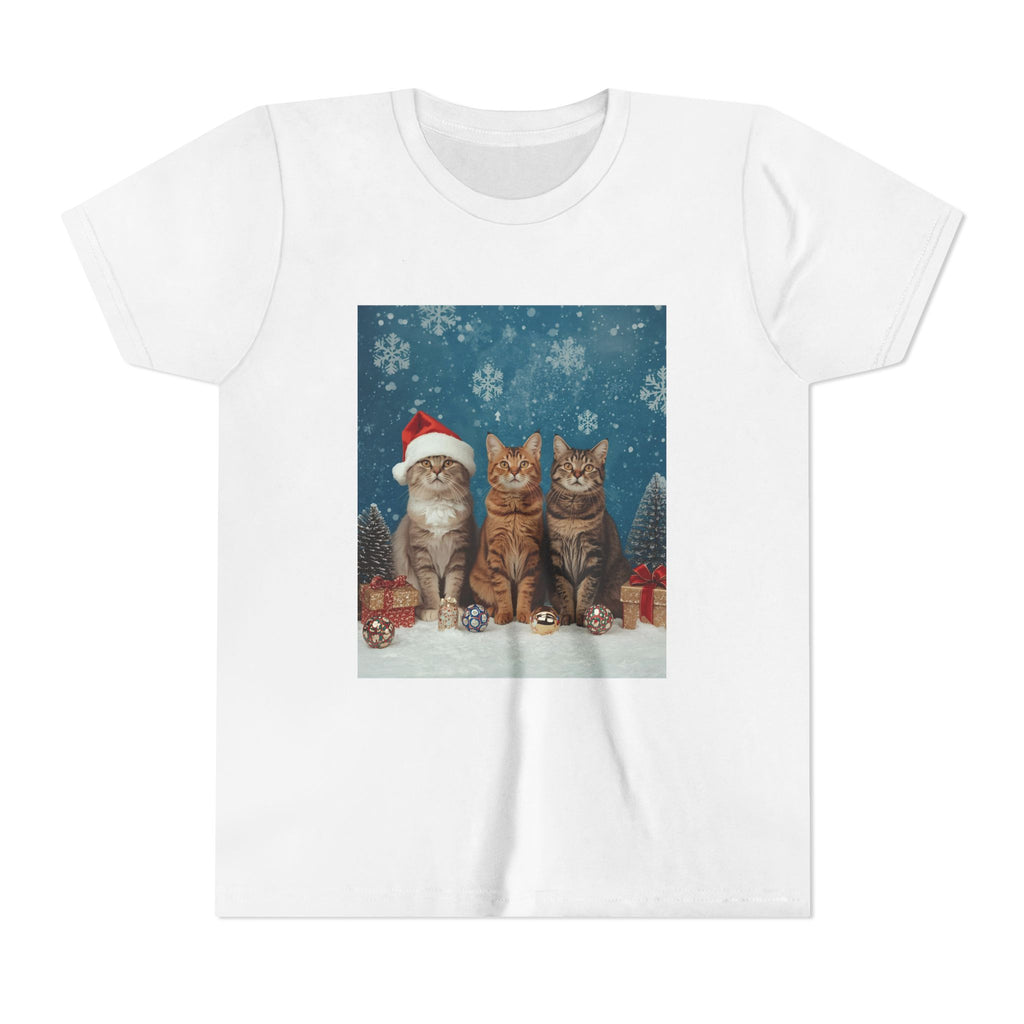 Cute Cat Festive Christmas Youth Short Sleeve Tee