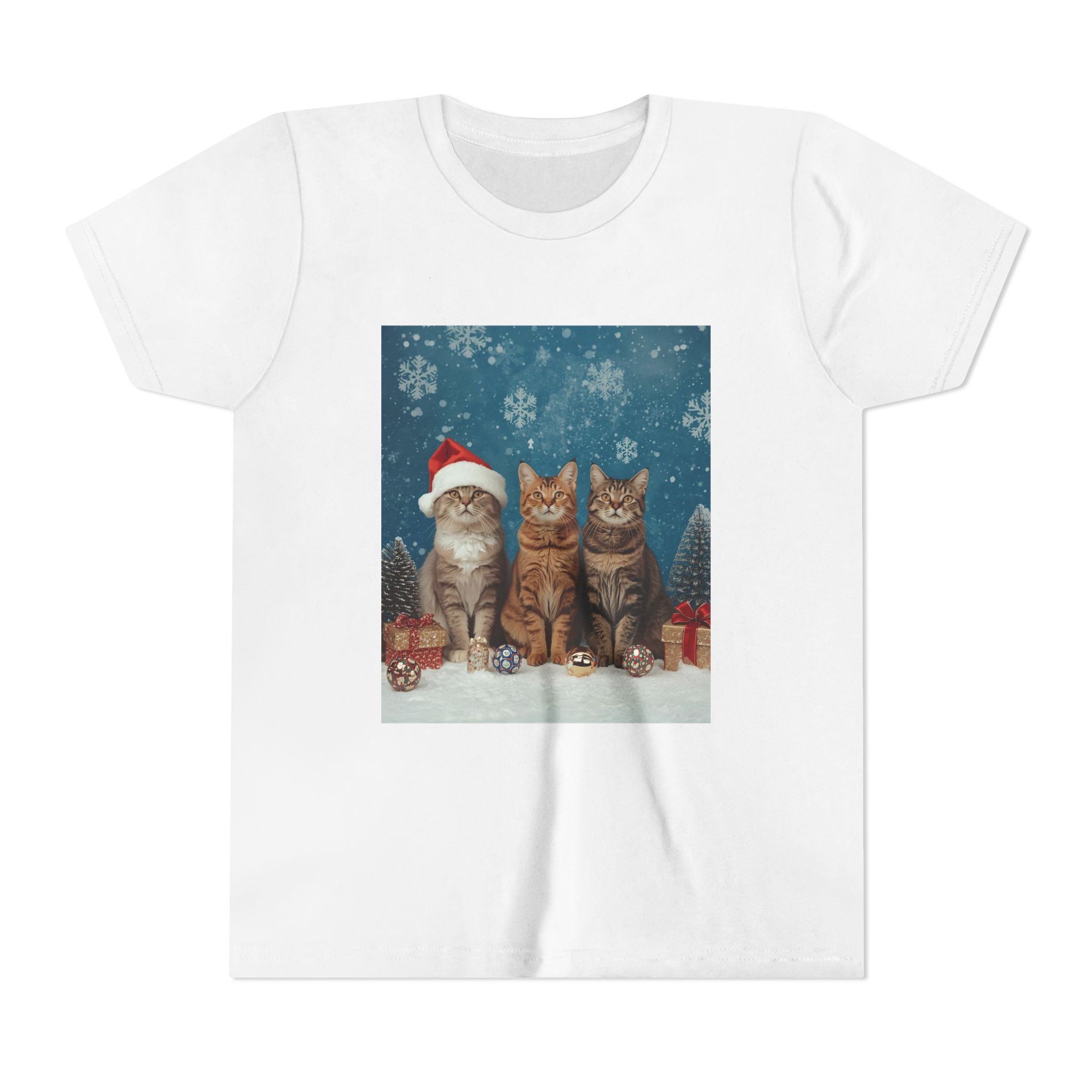 Cute Cat Festive Christmas Youth Short Sleeve Tee