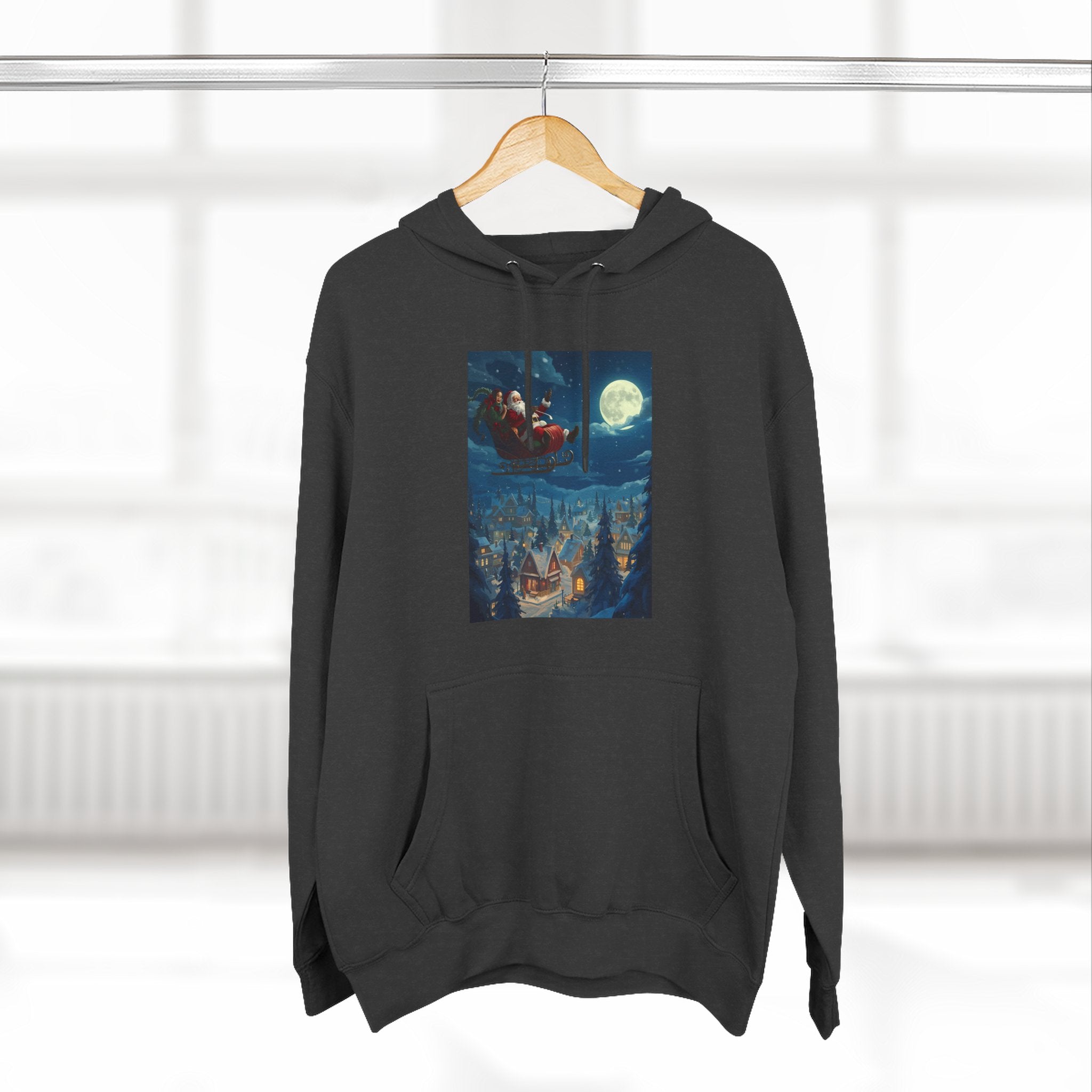 Christmas Santa Sleigh Three-Panel Fleece Hoodie
