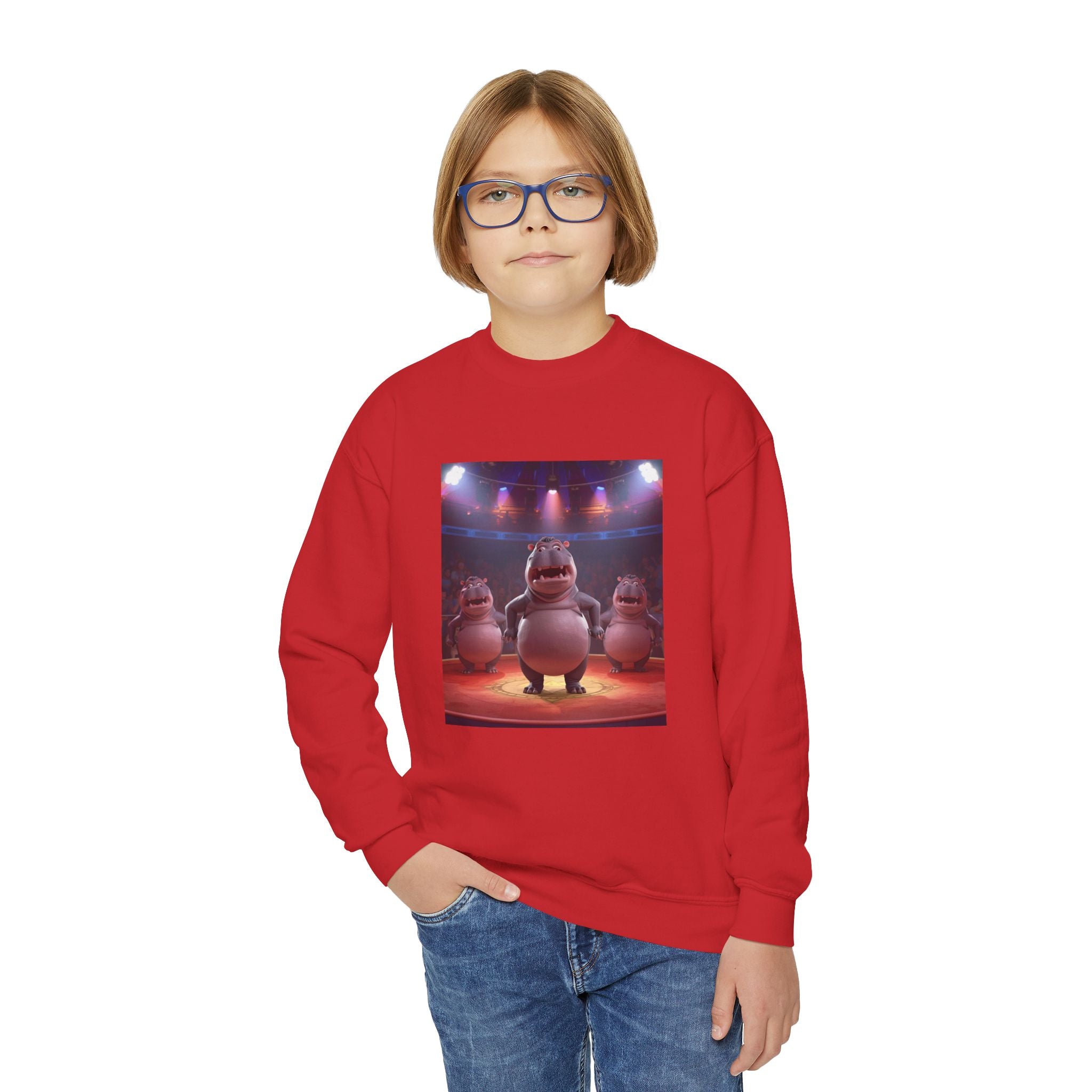 Hippo Funny Youth Crewneck Sweatshirt