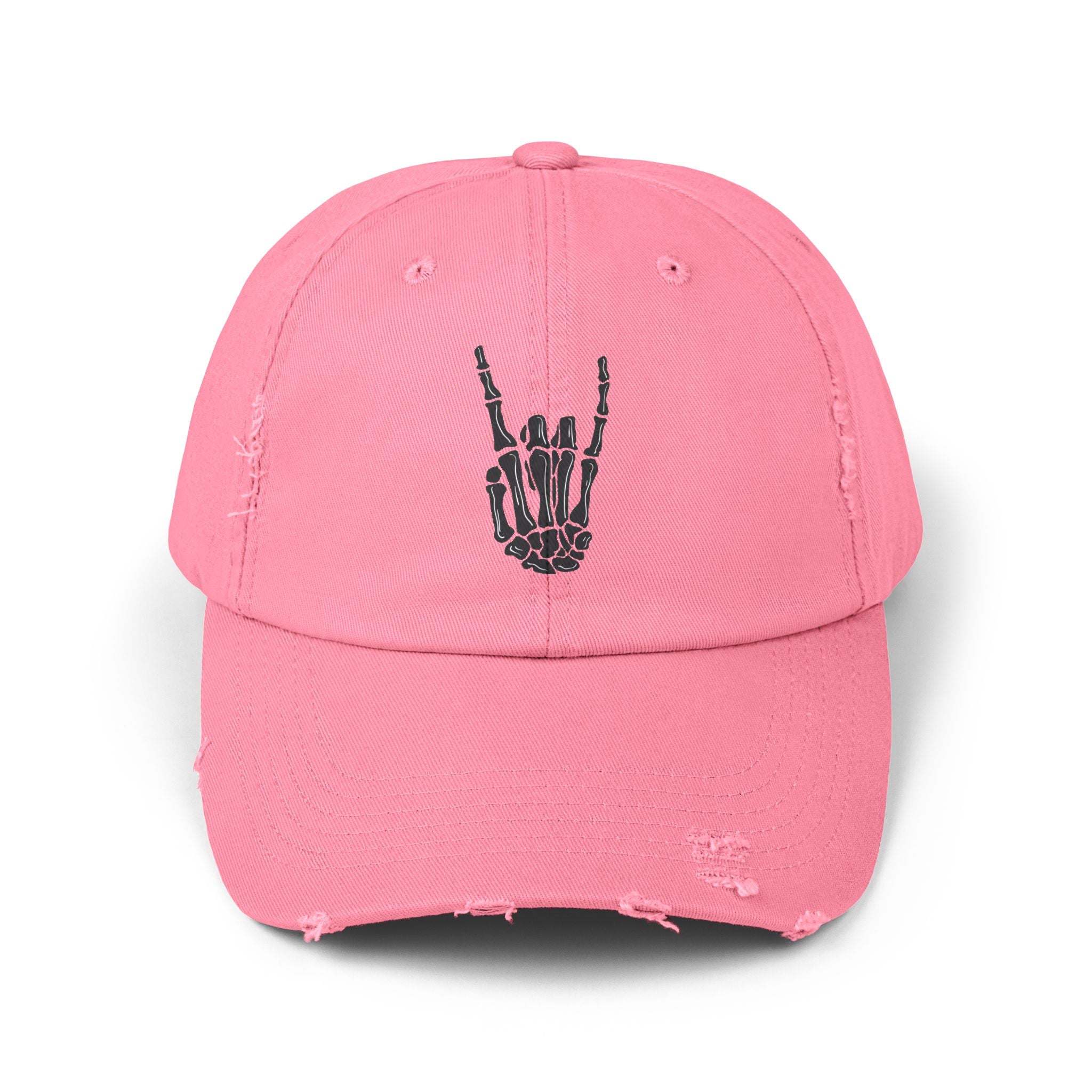 Distressed Cap with Rock Hand Design, Casual Hat for Music Lovers, Stylish Accessory, Gift for Concert Goers, Trendy Fashion Item