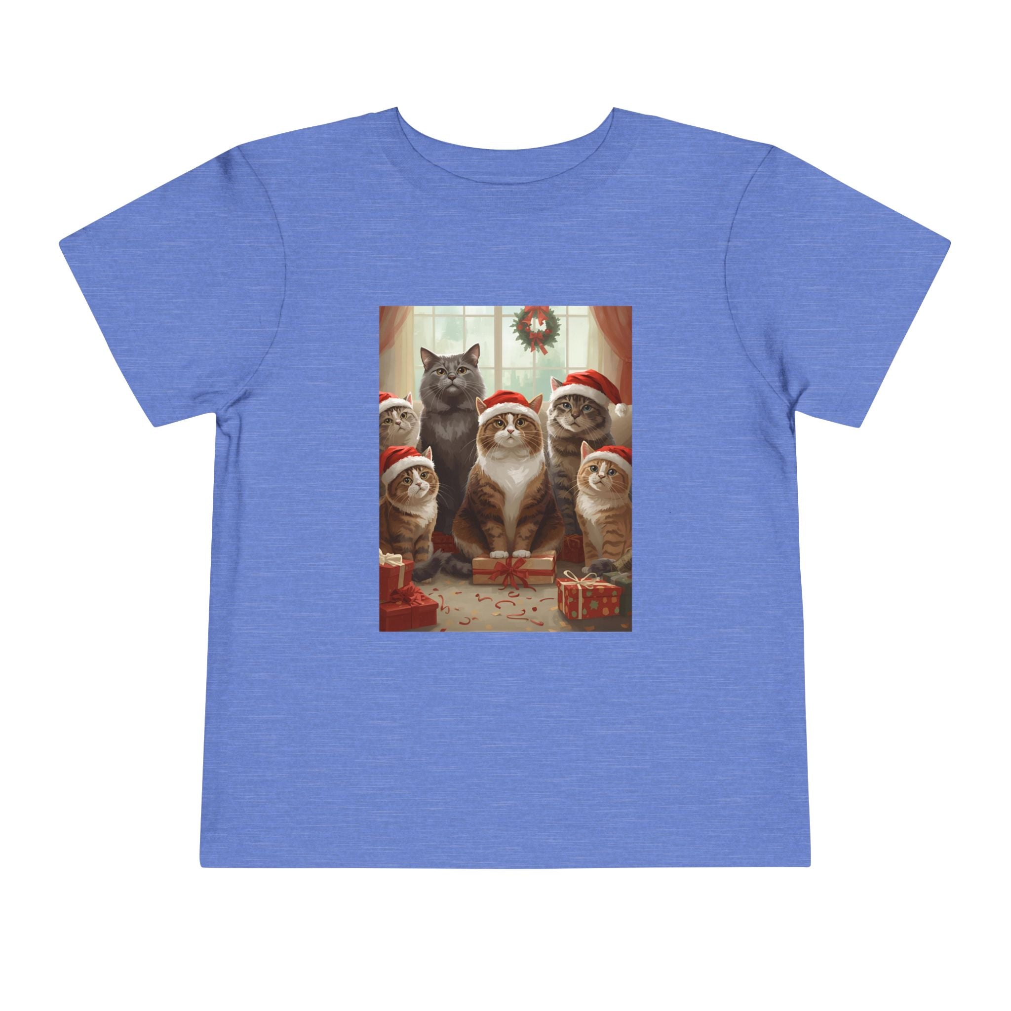 Cute Festive Christmas Cat Toddler Short Sleeve Tee