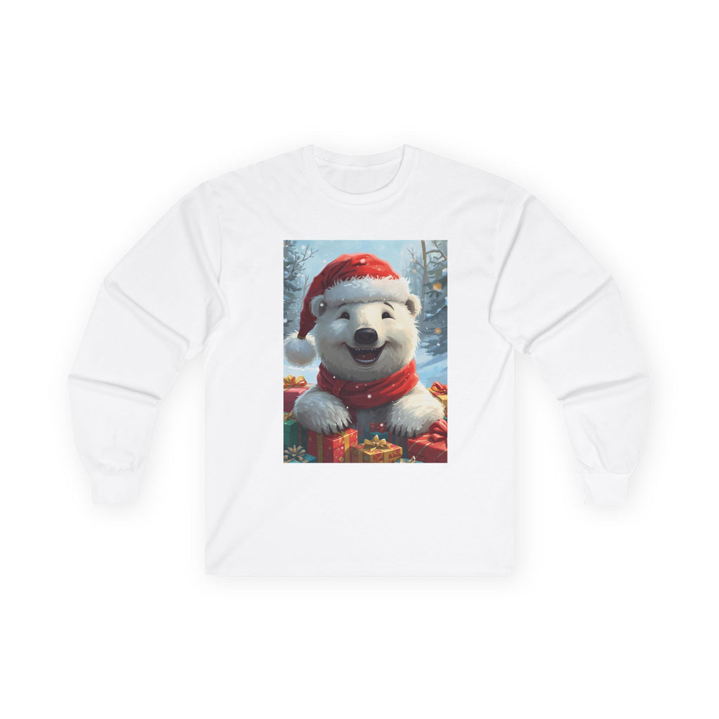 Christmas Polar Bear Long Sleeve Tee, Cozy Holiday Shirt, Unisex Winter Wear, Christmas Gift, Cute Animal Apparel
