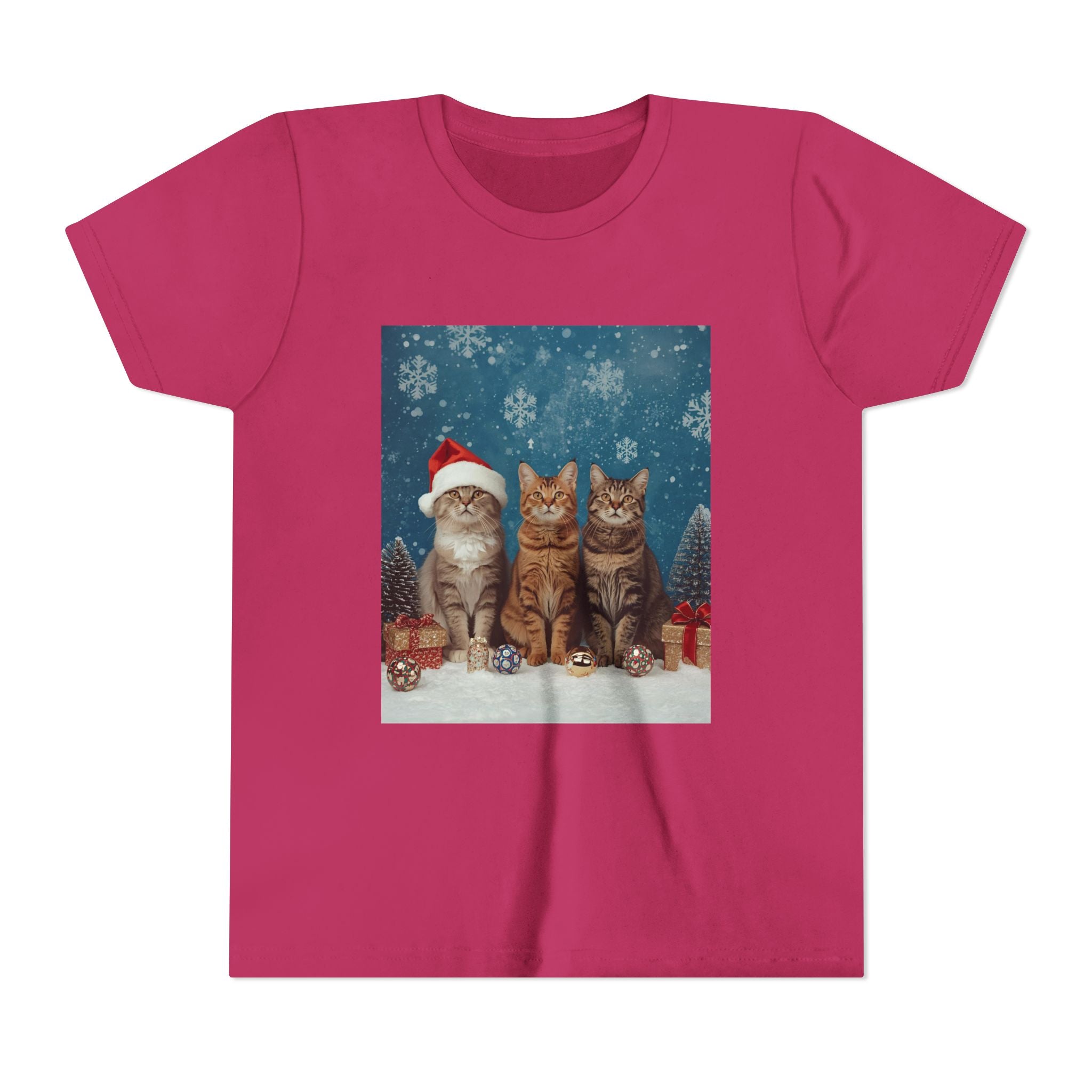 Cute Cat Festive Christmas Youth Short Sleeve Tee