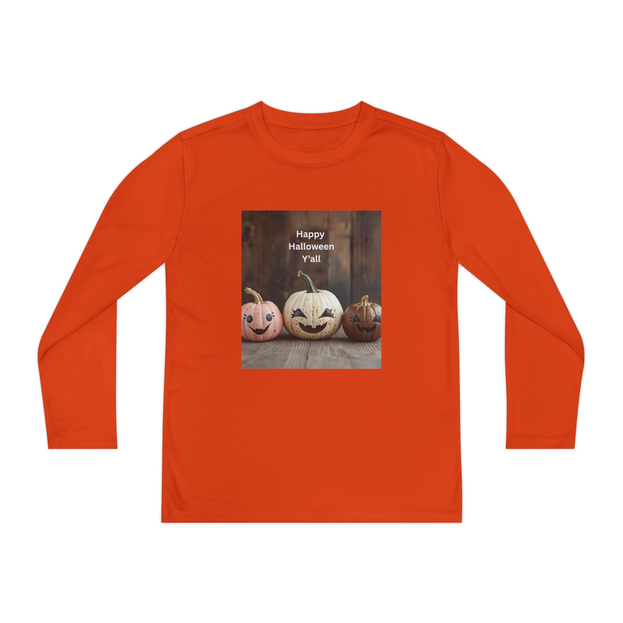 Happy Halloween Youth Long Sleeve Tee, Spooky Kids Top, Fall Costume Shirt, Trick or Treat Apparel, Pumpkin Graphic Tee