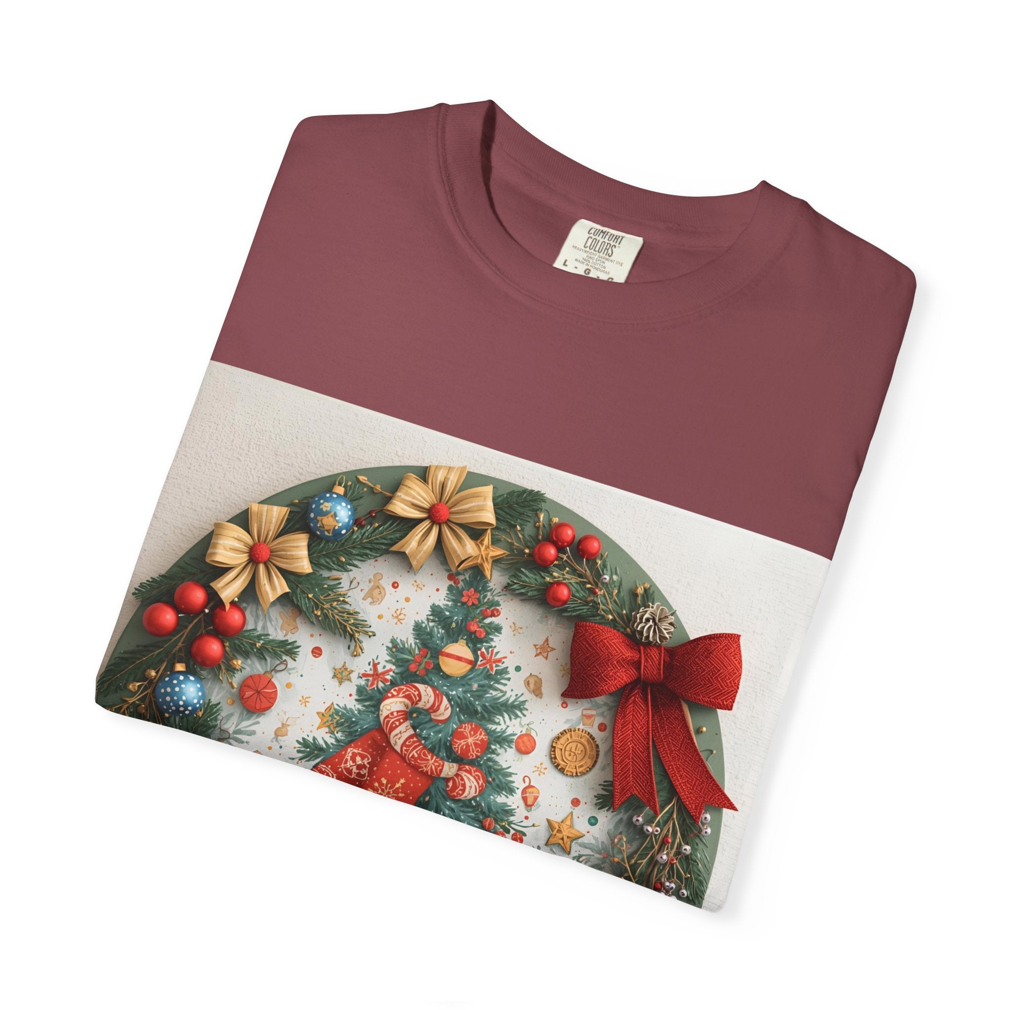Christmas Wreath Festive Holiday T-Shirt, Christmas Tee, Seasonal Wear, Gift for Him/Her, Cute Xmas Shirt, Unisex Holiday Apparel