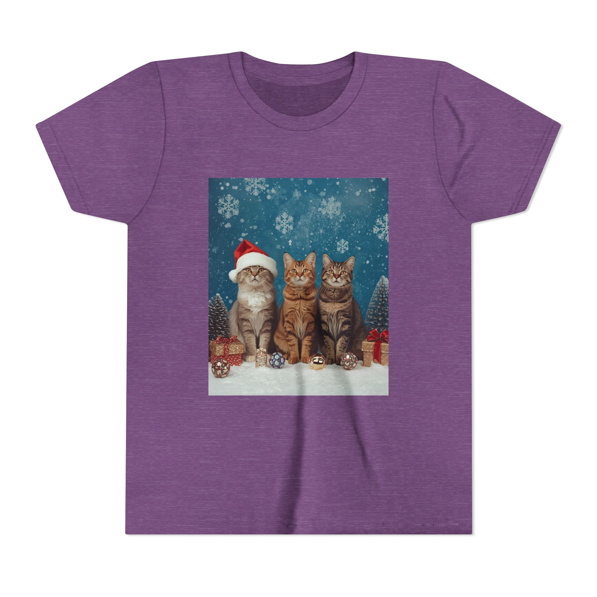 Cute Cat Festive Christmas Youth Short Sleeve Tee
