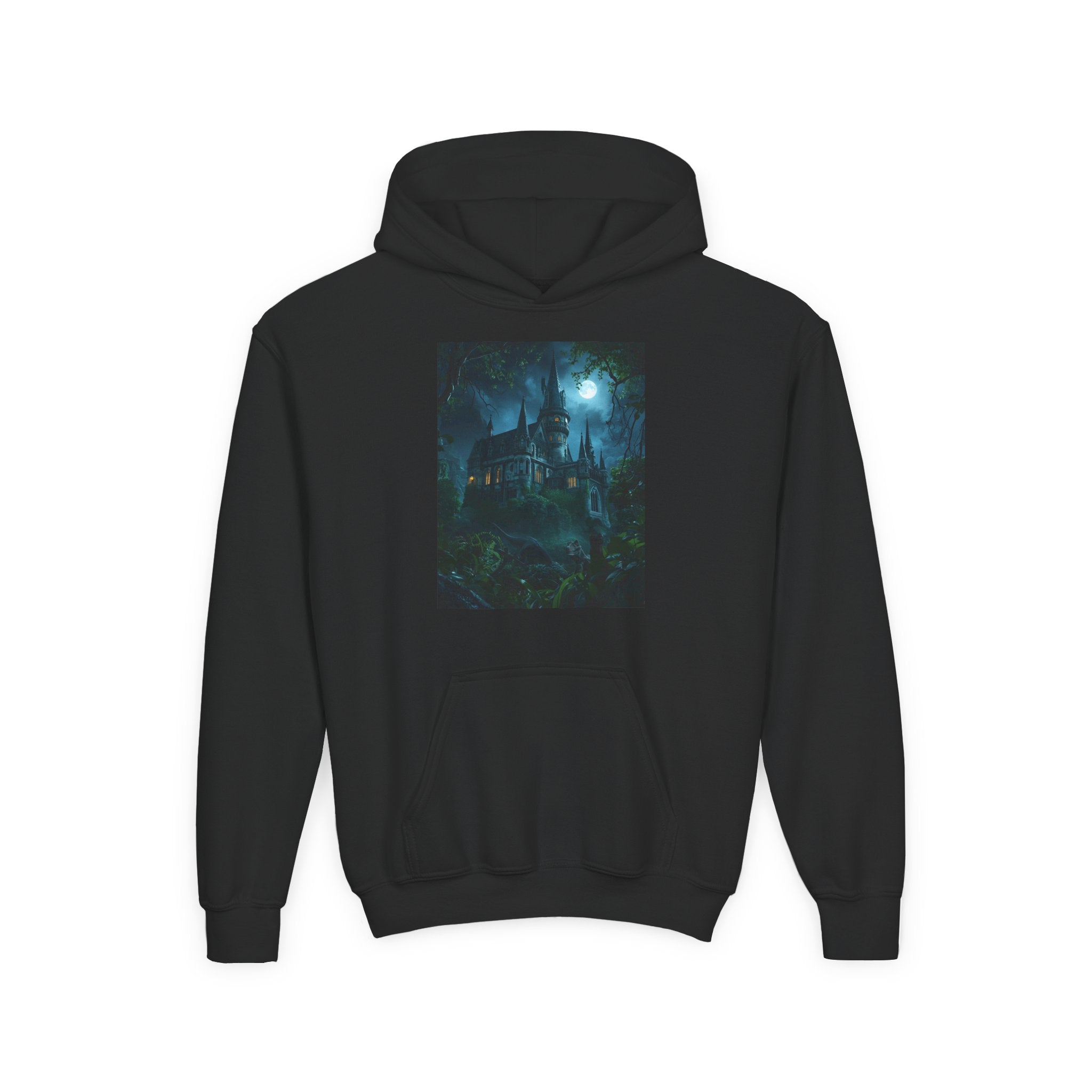 Mystical Night Scene Youth Hoodie | Perfect for Halloween, Cozy Days, Gifts for Kids, Adventure Apparel