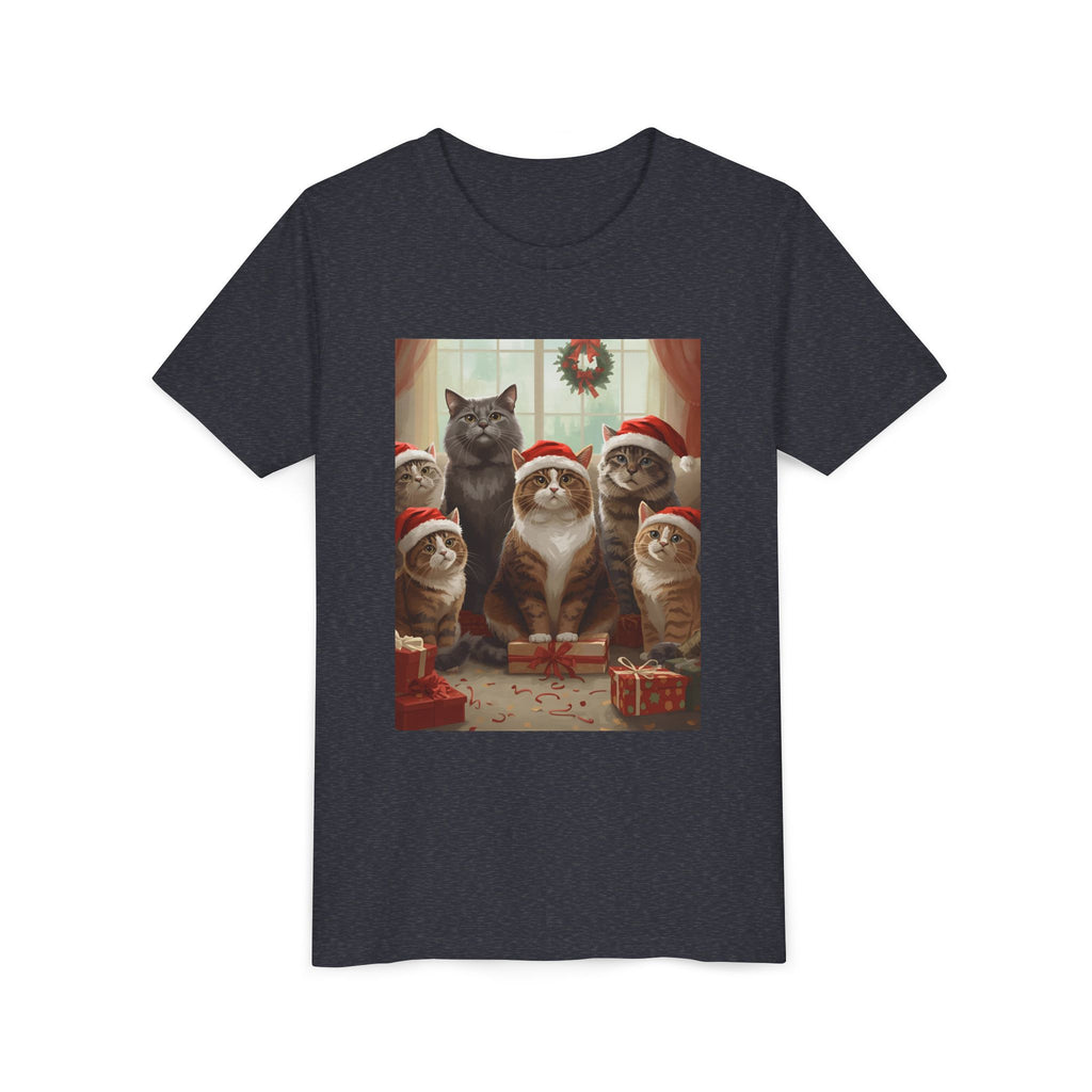 Cute Festive Christmas Cat Youth Short Sleeve Tee