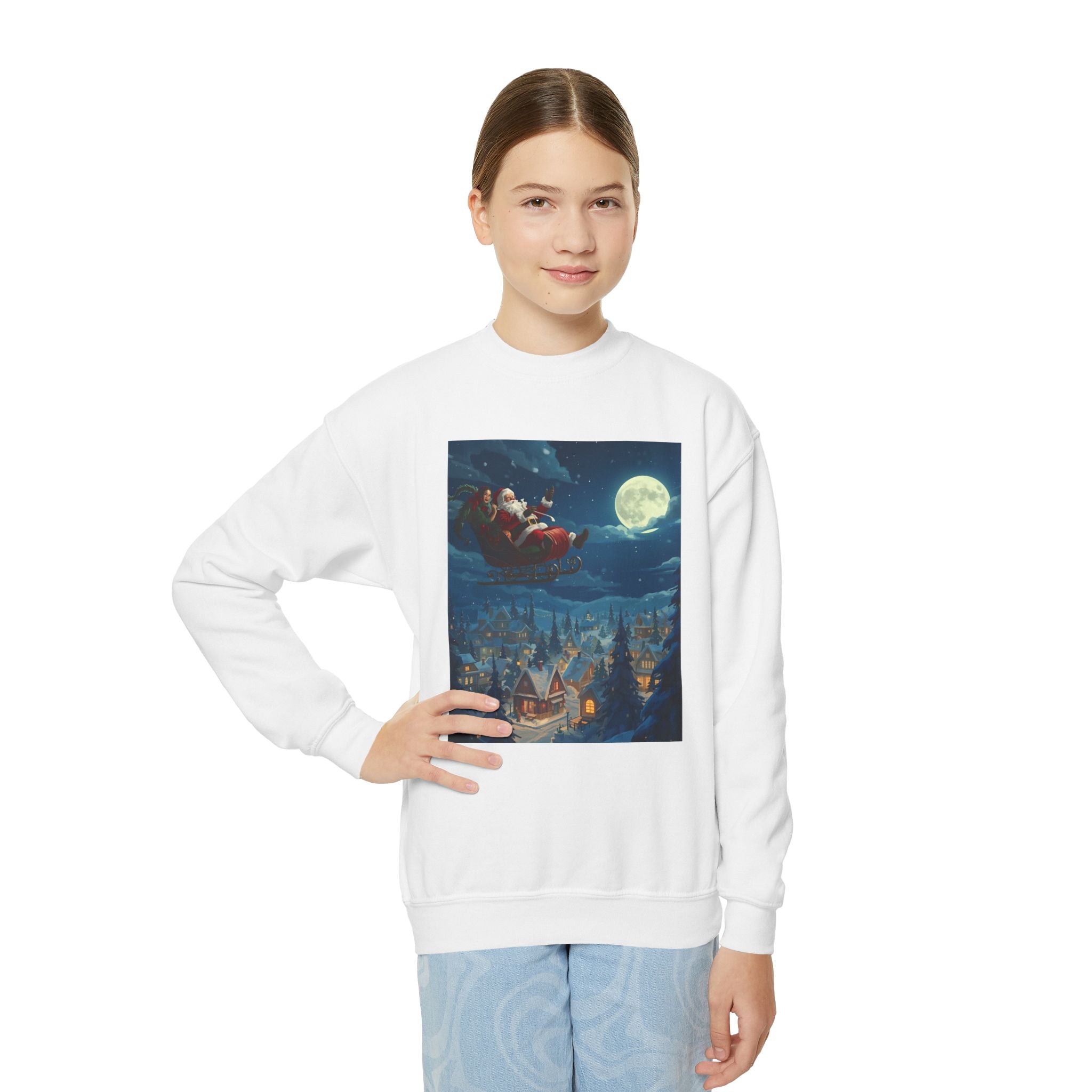 Christmas Santa Sleigh Youth Crewneck Sweatshirt