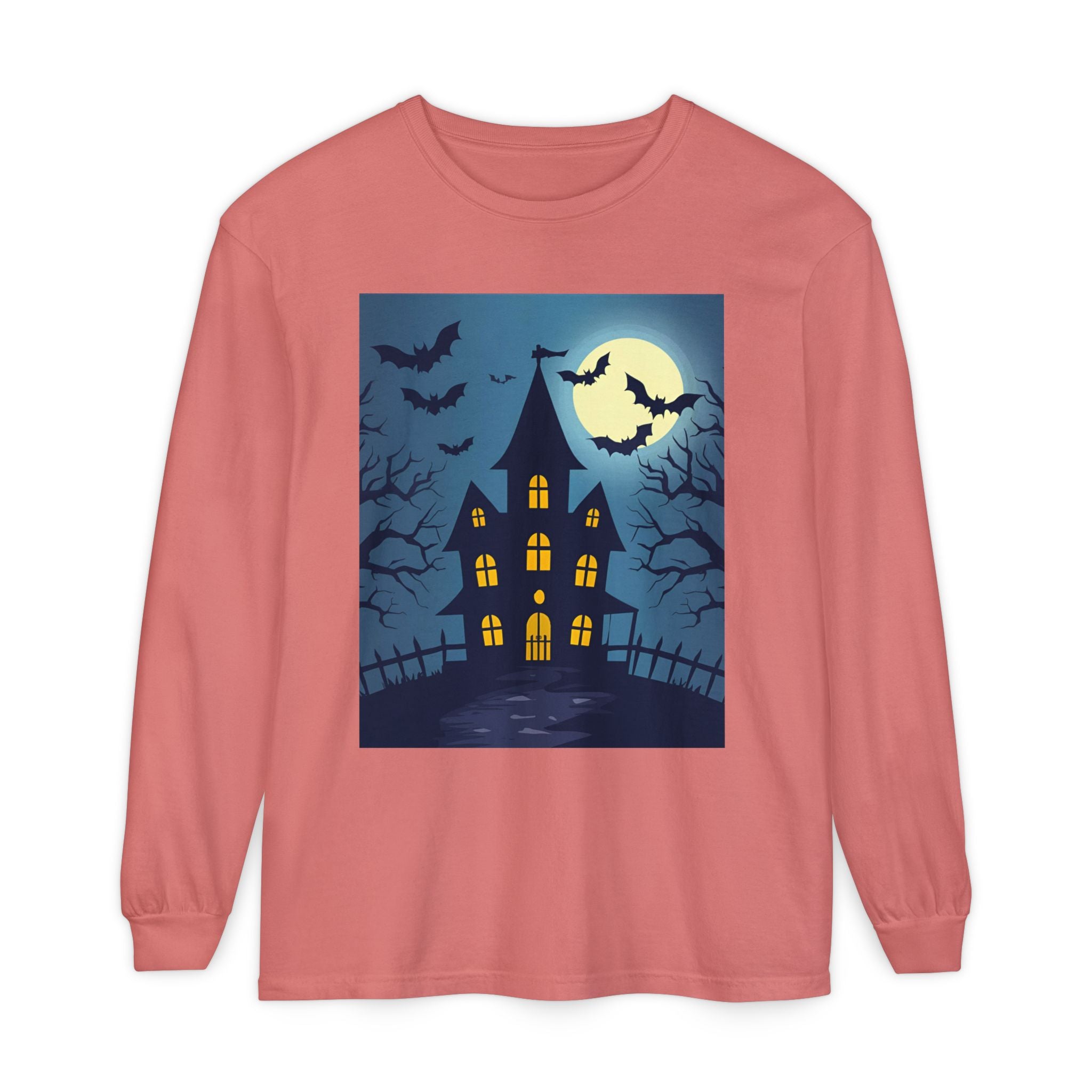 Haunted House Long Sleeve T-Shirt | Halloween Apparel, Fall Fashion, Spooky Shirt, Unisex Tee, Ghostly Vibes