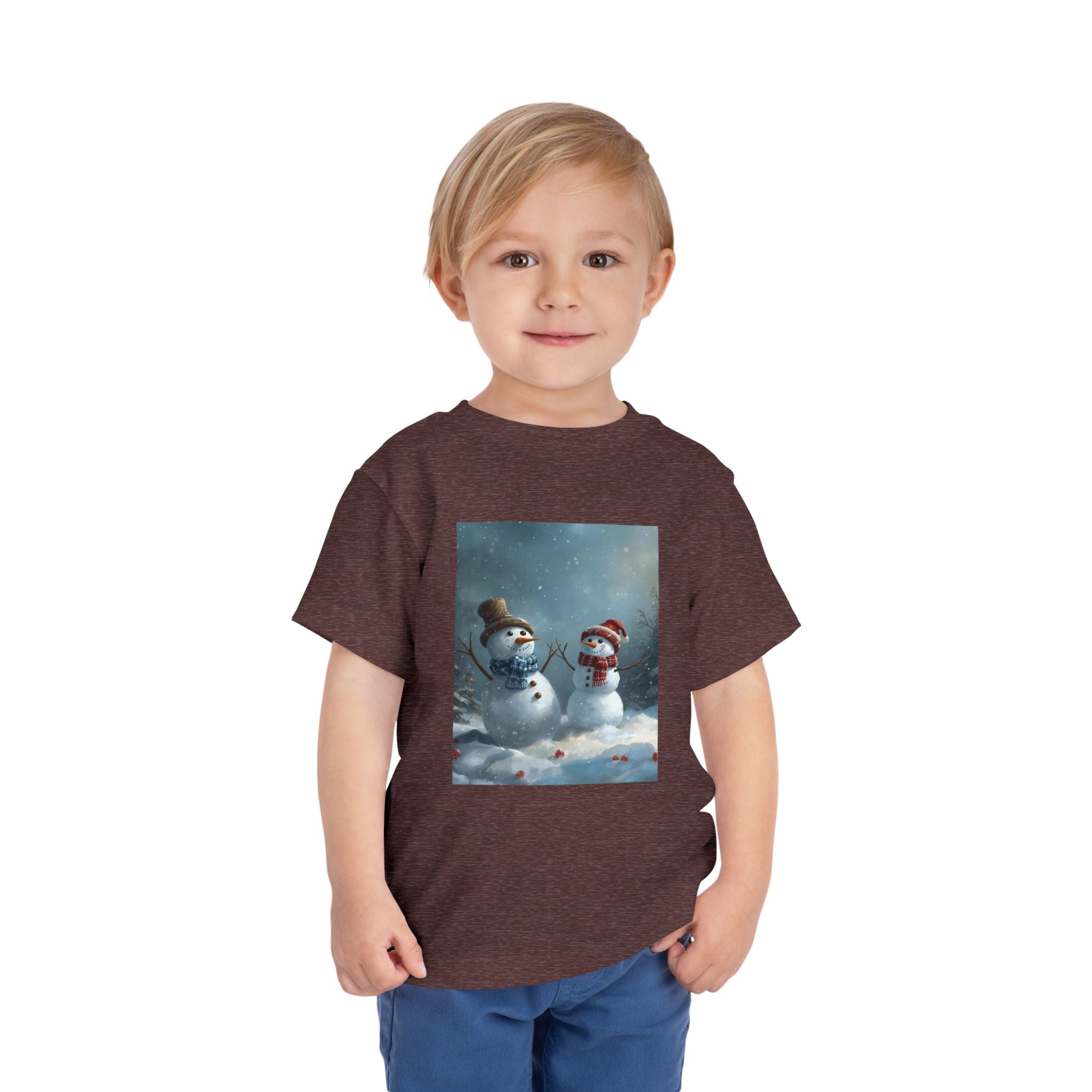 Toddler Christmas Snowman Winter Theme Tee, Cute Snowman Graphic Tee, Kids Short Sleeve Shirt, Holiday Outfit, Christmas Gift