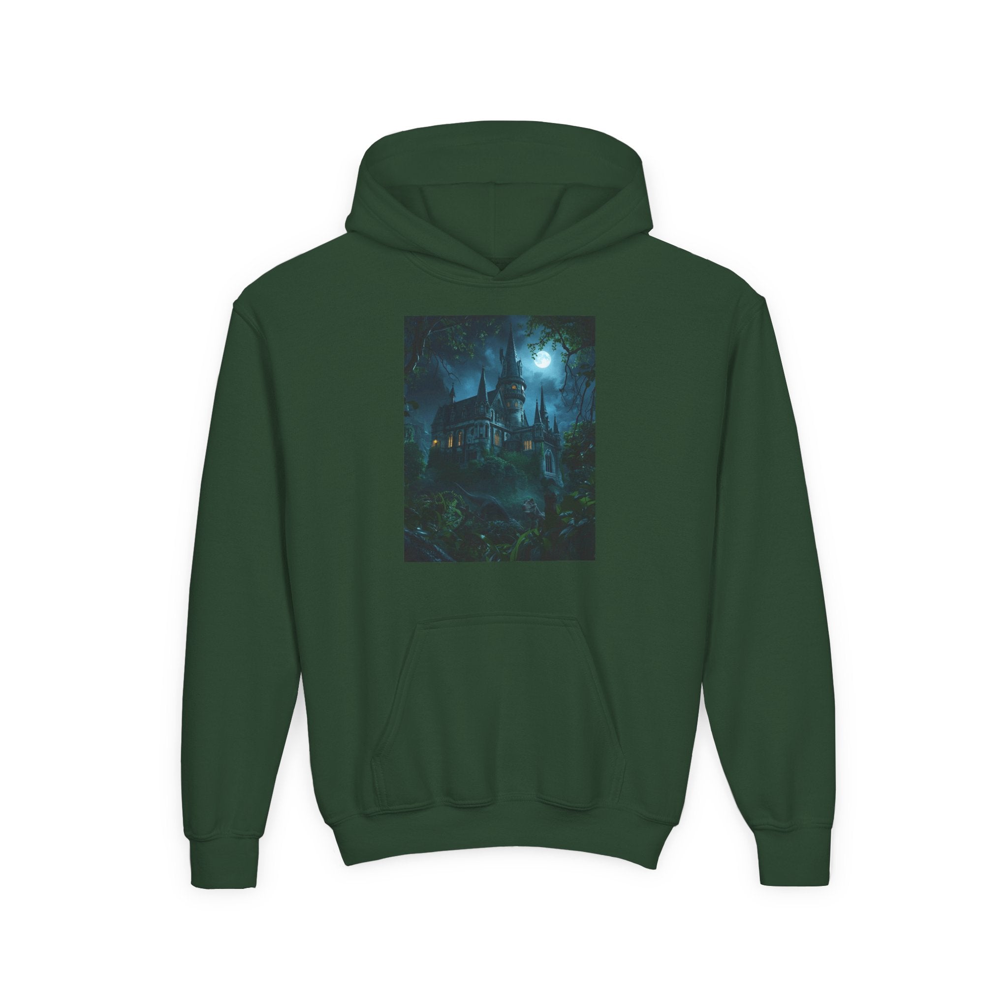 Mystical Night Scene Youth Hoodie | Perfect for Halloween, Cozy Days, Gifts for Kids, Adventure Apparel