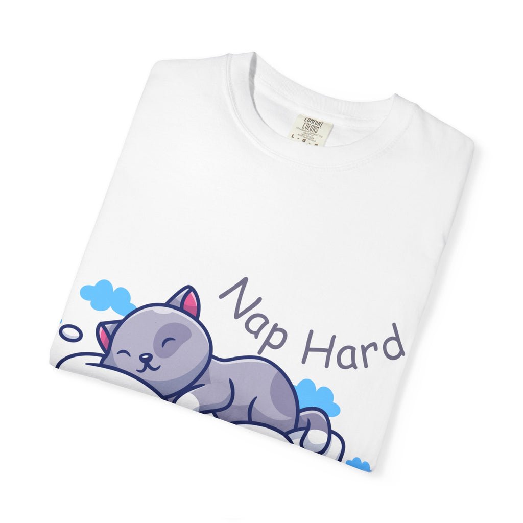 Cozy Cat Nap Hard Unisex Garment-Dyed T-shirt, Cat Lover Gift, Cozy Casual Tee, Funny Nap Shirt, Perfect for Pet Owners, Lightweight Summer Top