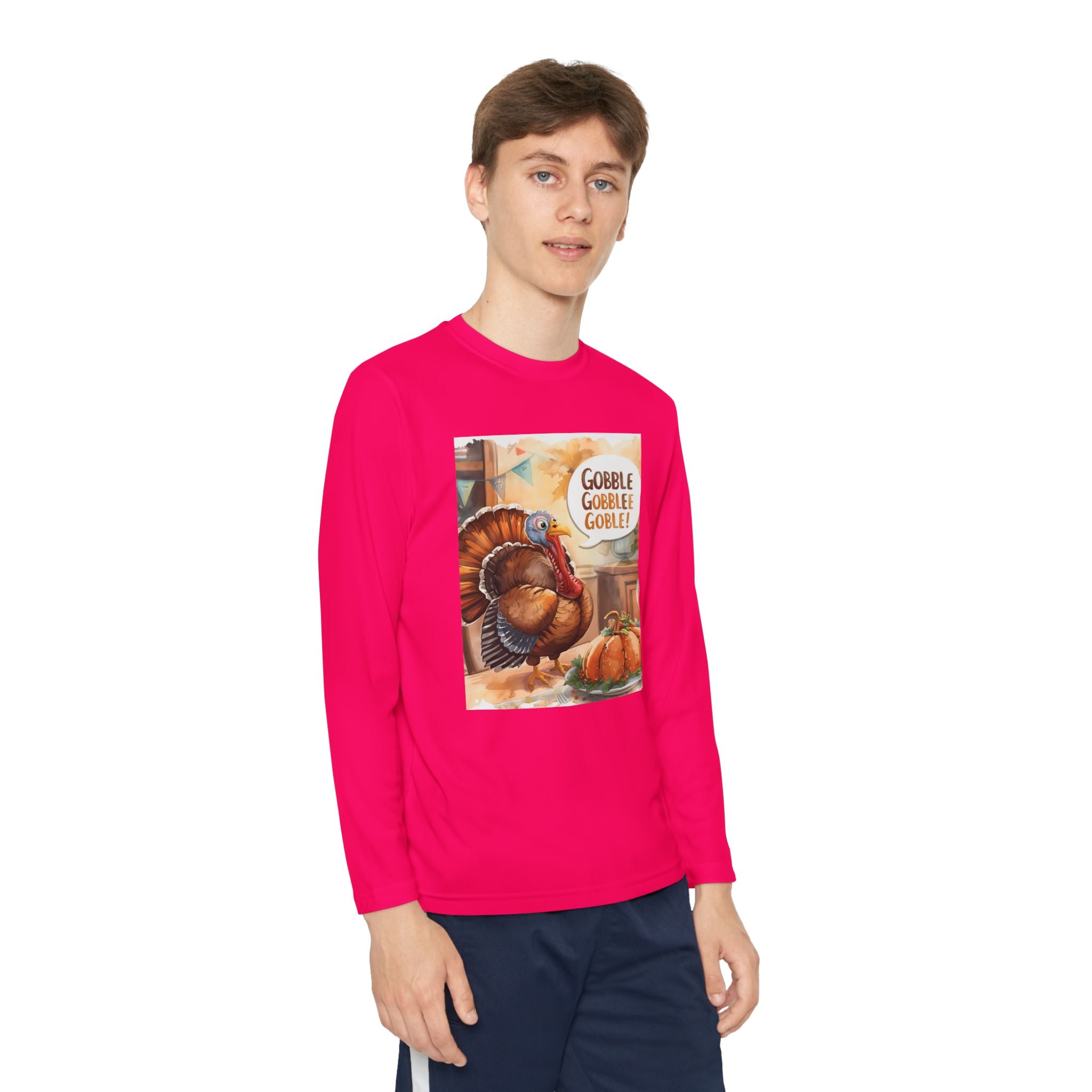 Thanksgiving Turkey Youth Long Sleeve Competitor Tee