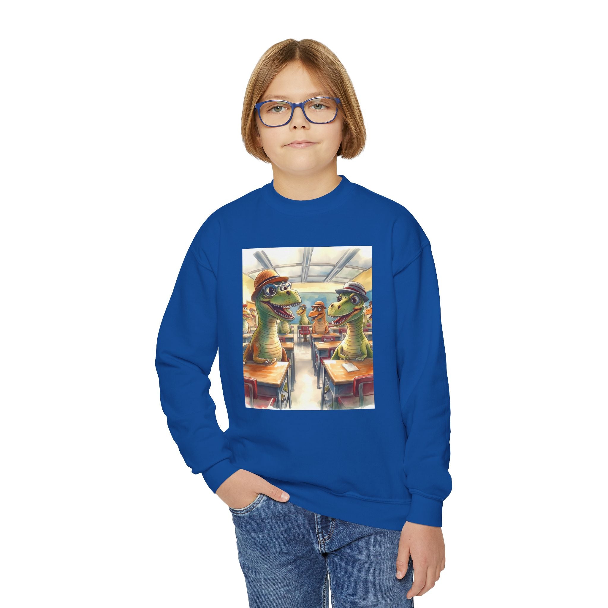 Dinosaur Classroom Youth Crewneck Sweatshirt, Fun Sweater for Kids, Perfect for Birthdays, School Events, Halloween, Unique Gift Idea