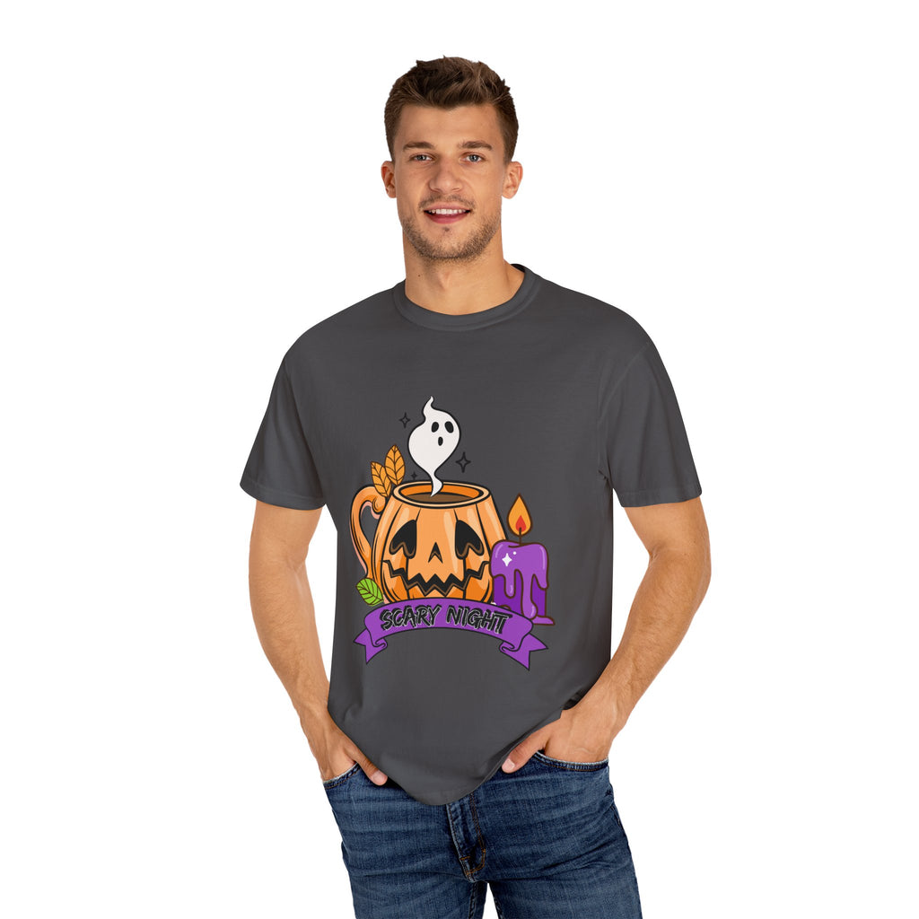 Halloween Themed Cute Pumpkin In Cup T-shirt, Scary Night Design, Unisex Top, Fall Fashion, Spooky Gift, Autumn Celebration Tee