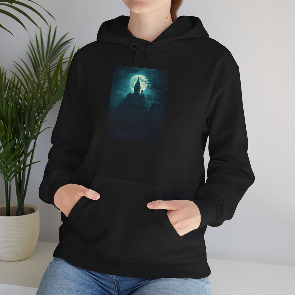 Haunted Moonlight Mystical Nightscape Hooded Sweatshirt - Cozy Casual, Unisex Fashion, Gift Idea, Halloween Apparel, Unique Statement Piece