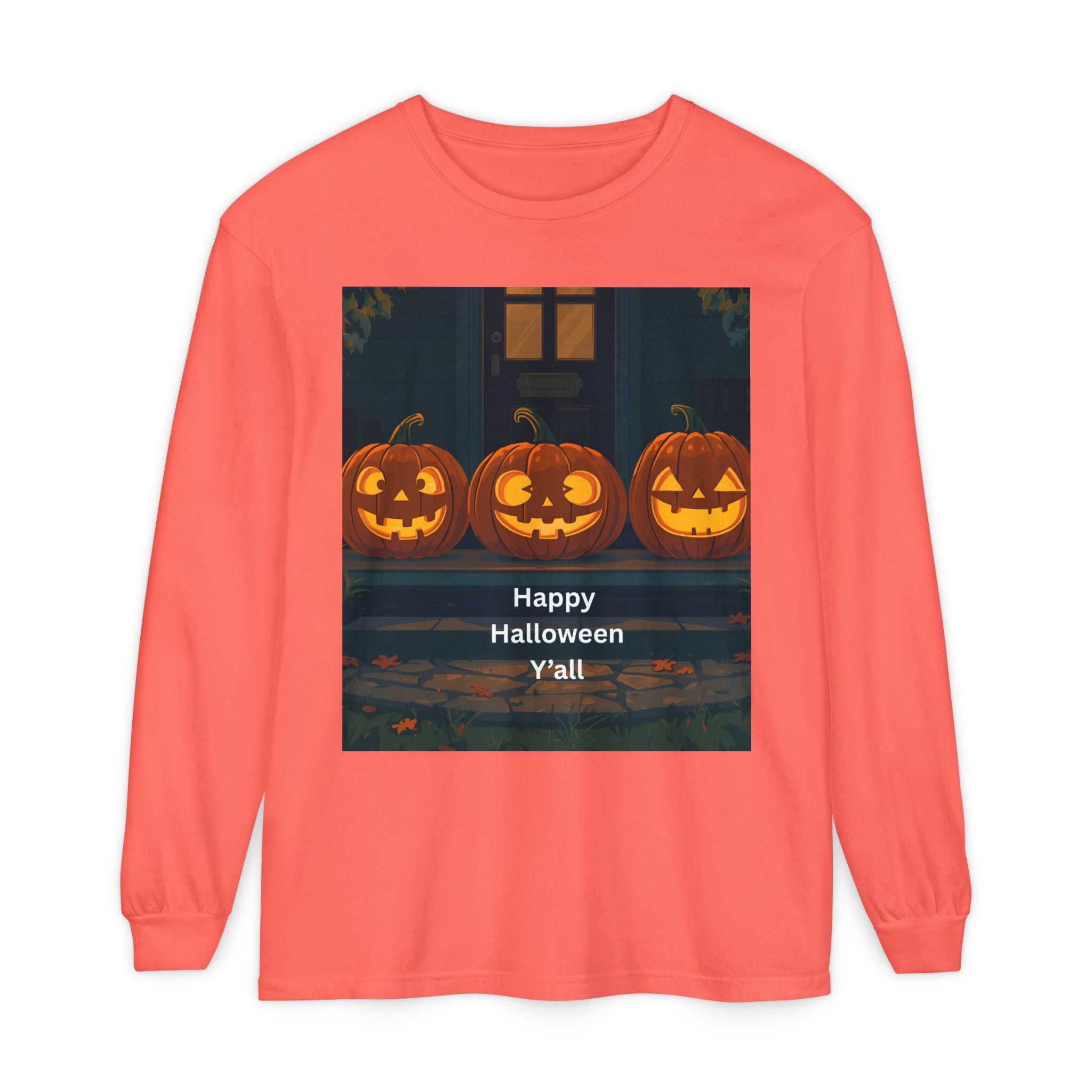 Halloween Pumpkin Long Sleeve T-Shirt, Fall Apparel, Comfortable Shirt, Unisex Halloween Tee, Seasonal Gift, Spooky Vibes