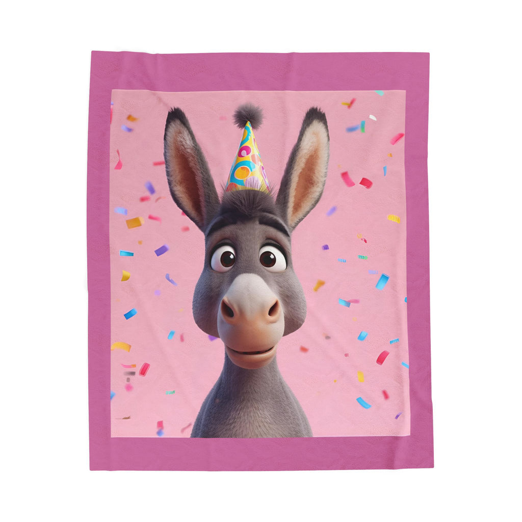 Donkey Birthday Celebration Velveteen Plush Blanket, Soft Throw for Kids, Cozy Home Decor, Gift for Birthdays, Kids Room