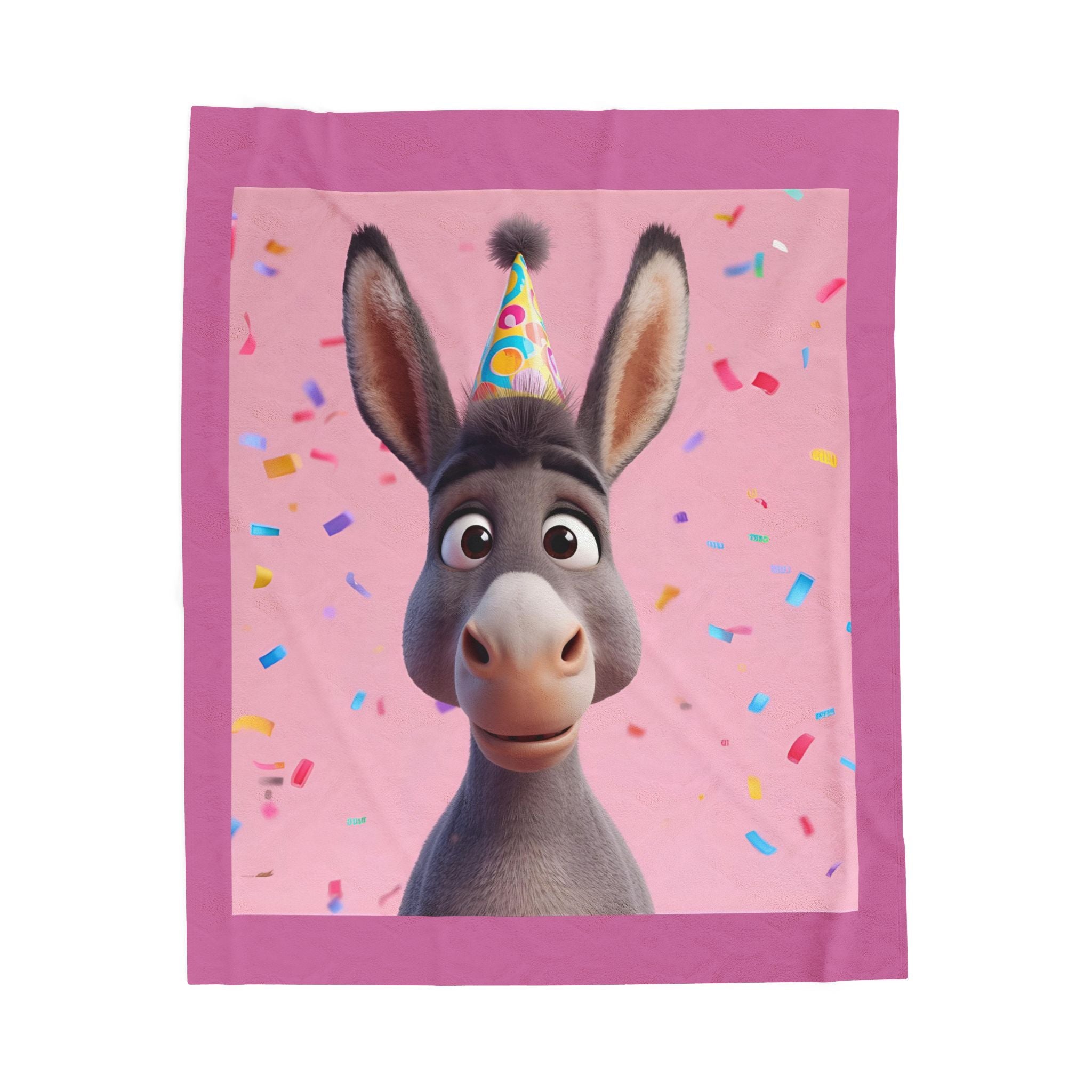 Donkey Birthday Celebration Velveteen Plush Blanket, Soft Throw for Kids, Cozy Home Decor, Gift for Birthdays, Kids Room