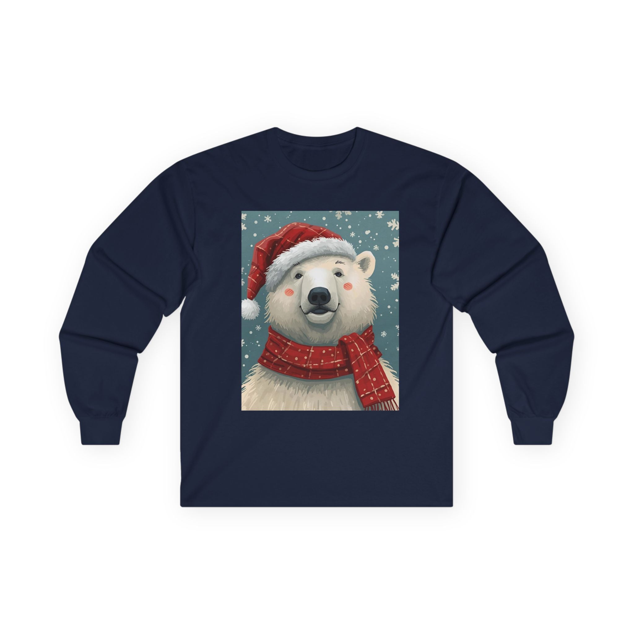 Christmas Polar Bear Long Sleeve Tee, Unisex Long Sleeve Shirt, Holiday Attire, Winter Wear, Cute Animal Apparel, Gift for Him and Her