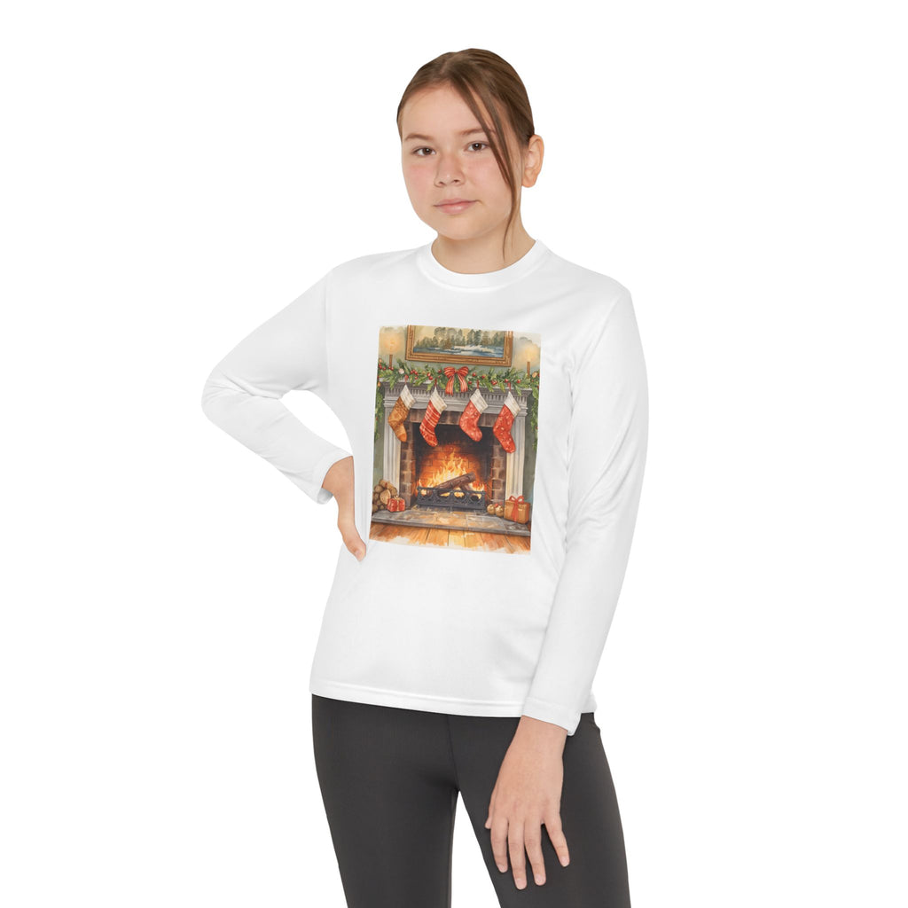 Christmas Stocking Fireplace Youth Long Sleeve Competitor Tee