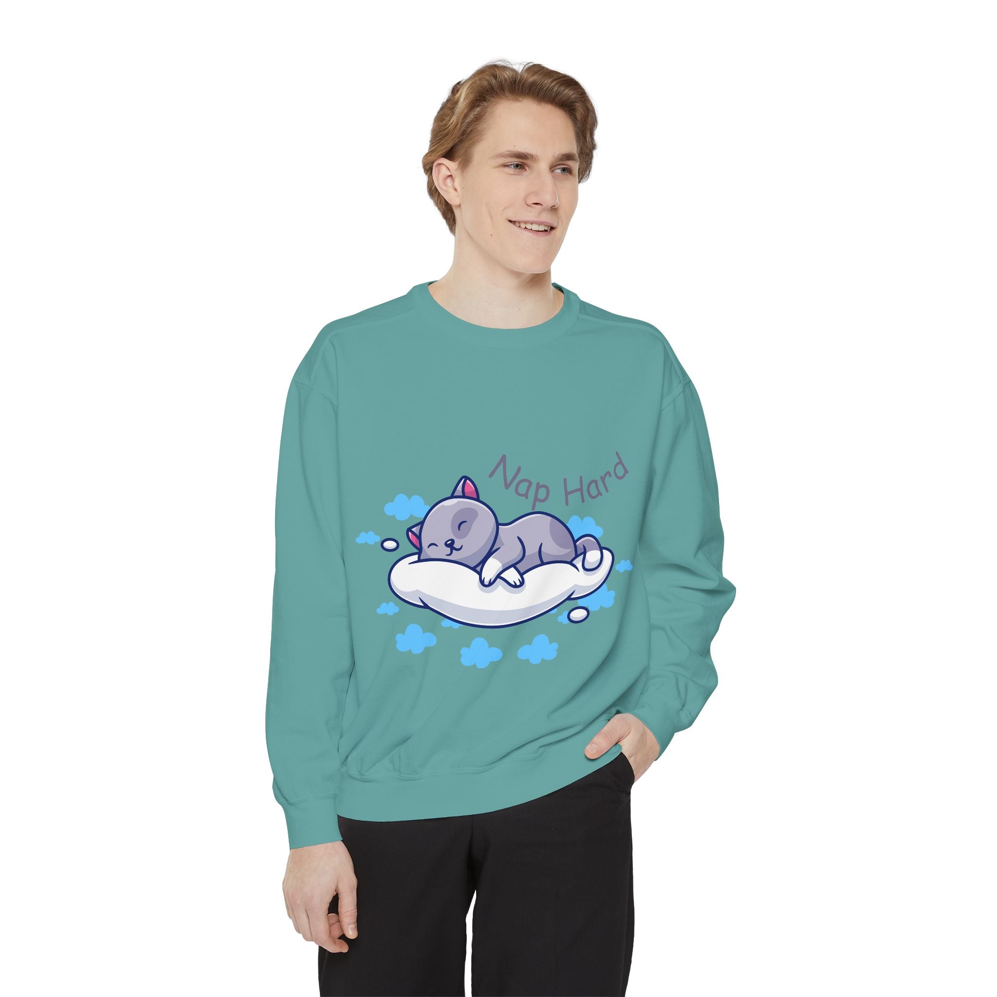 Cozy Cat Nap Hard Unisex Garment-Dyed Sweatshirt