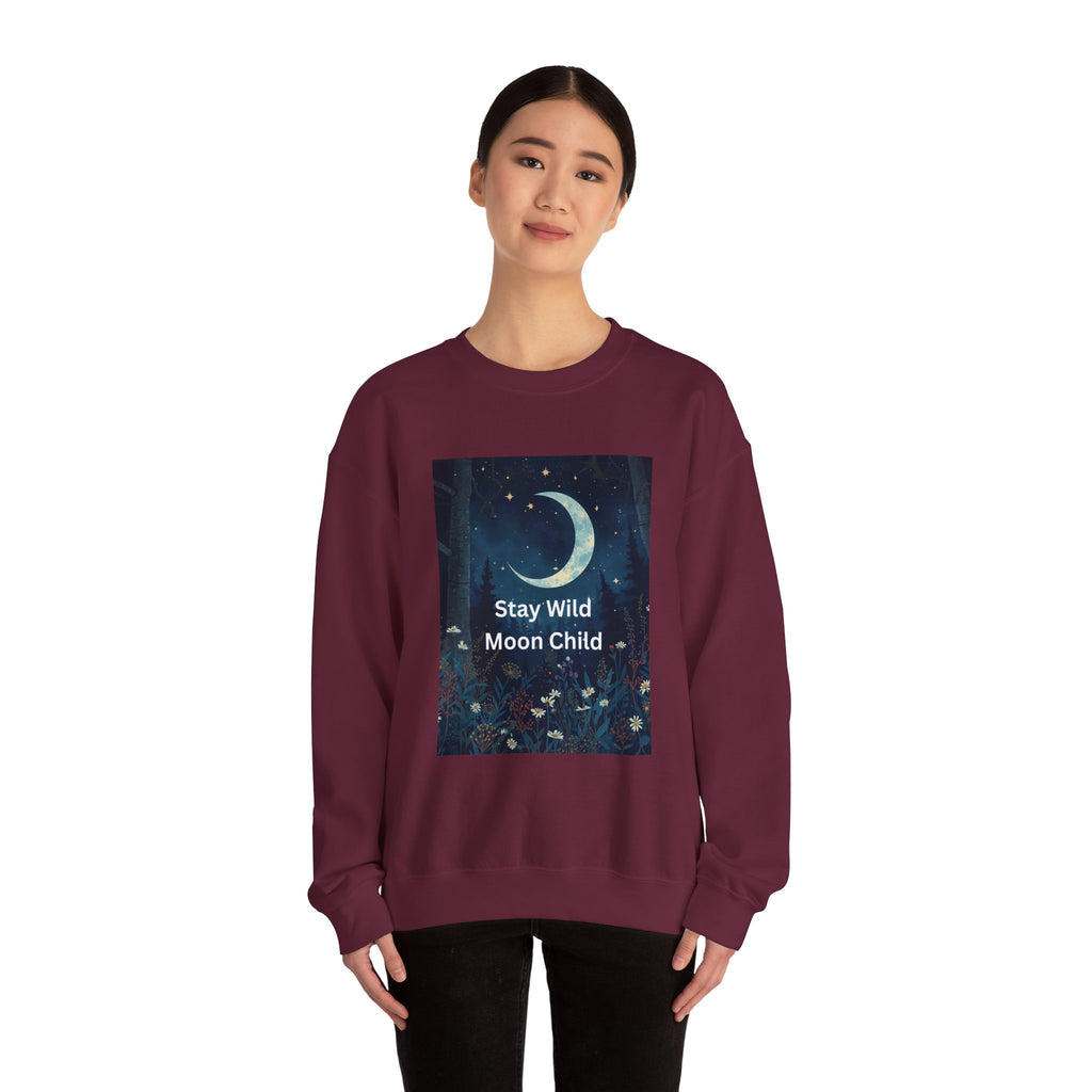 Stay Wild Moon Child Sweatshirt | Cozy Unisex Crewneck | Perfect for Nature Lovers, Festival Goers, and Everyday Comfort