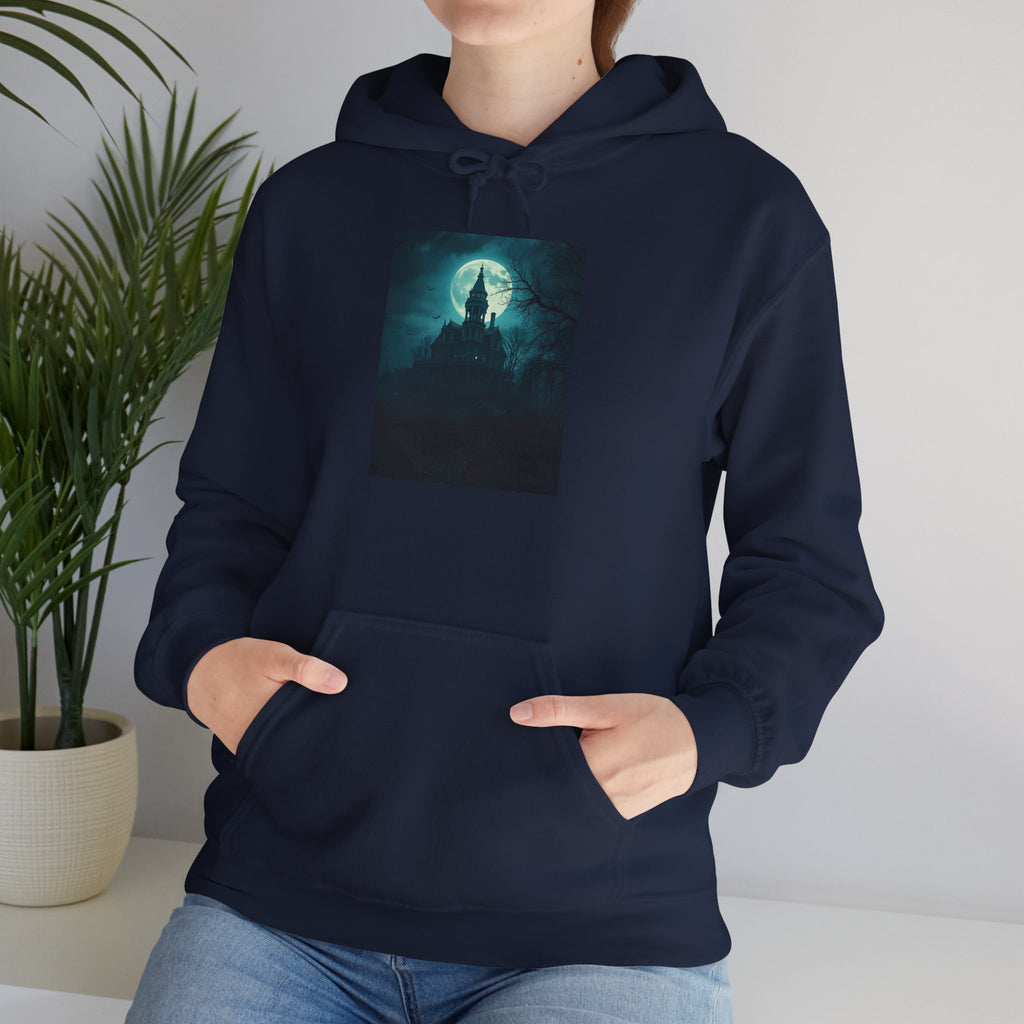 Haunted Moonlight Mystical Nightscape Hooded Sweatshirt - Cozy Casual, Unisex Fashion, Gift Idea, Halloween Apparel, Unique Statement Piece
