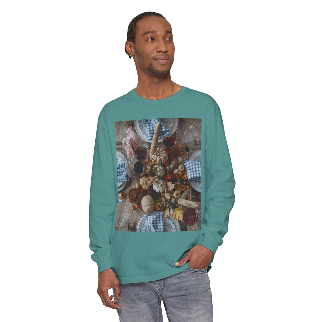Rustic Gatherings Festive Long Sleeve T-Shirt for Gatherings, Casual Wear, Thanksgiving Shirt, Cozy Gift, Holiday Celebration Tee