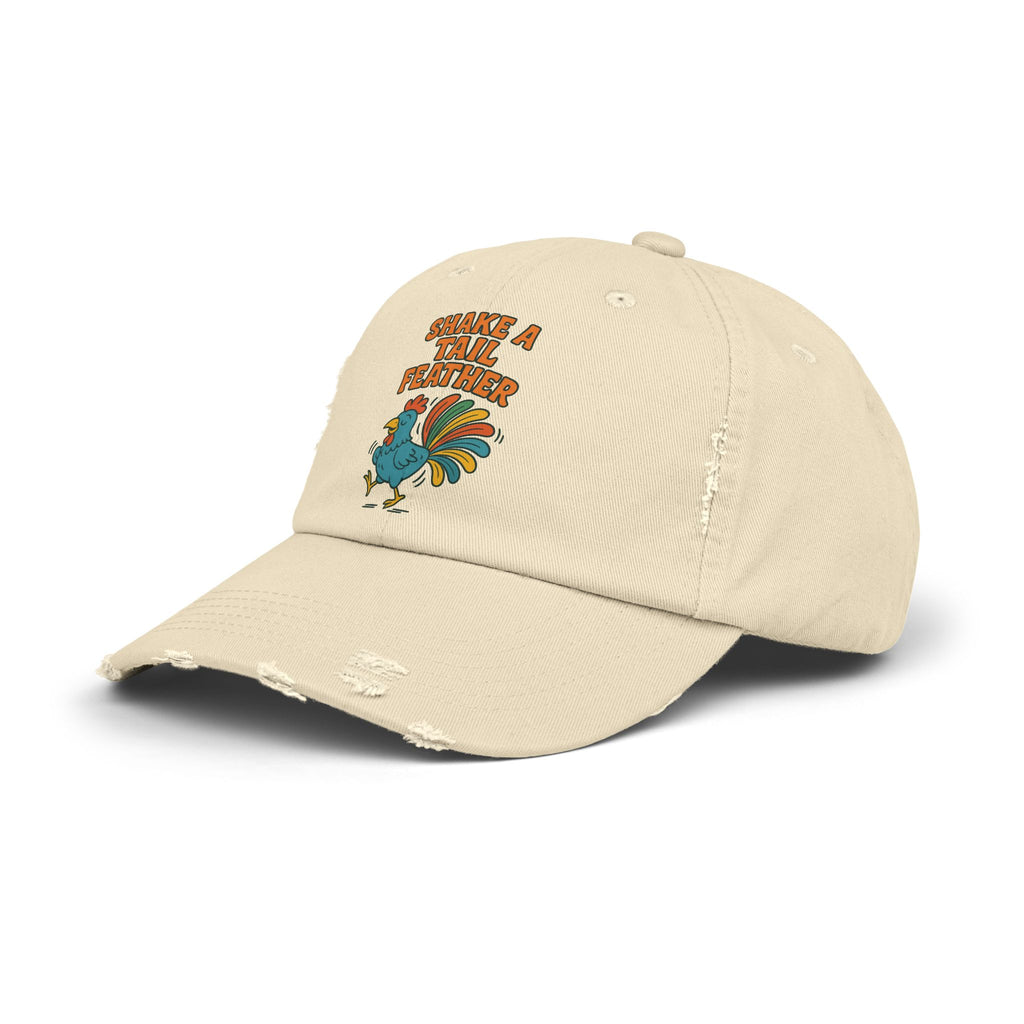 Rooster Funny Shake A Tail Feather Unisex Distressed Cap