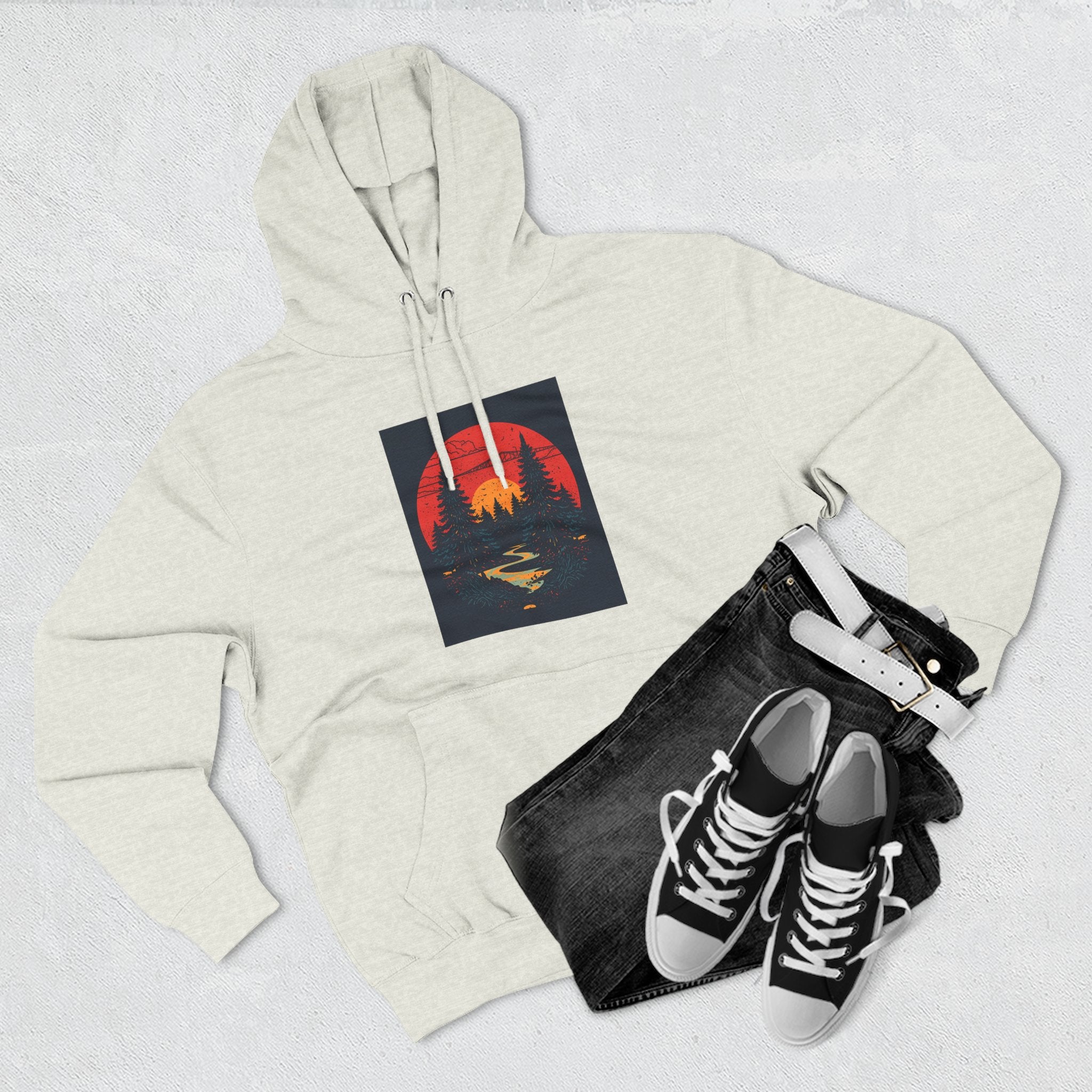 Cozy Nature Sunset Hoodie, Graphic Fleece Sweatshirt, Outdoor Apparel, Fall Fashion, Gift for Nature Lovers, Winter Wear
