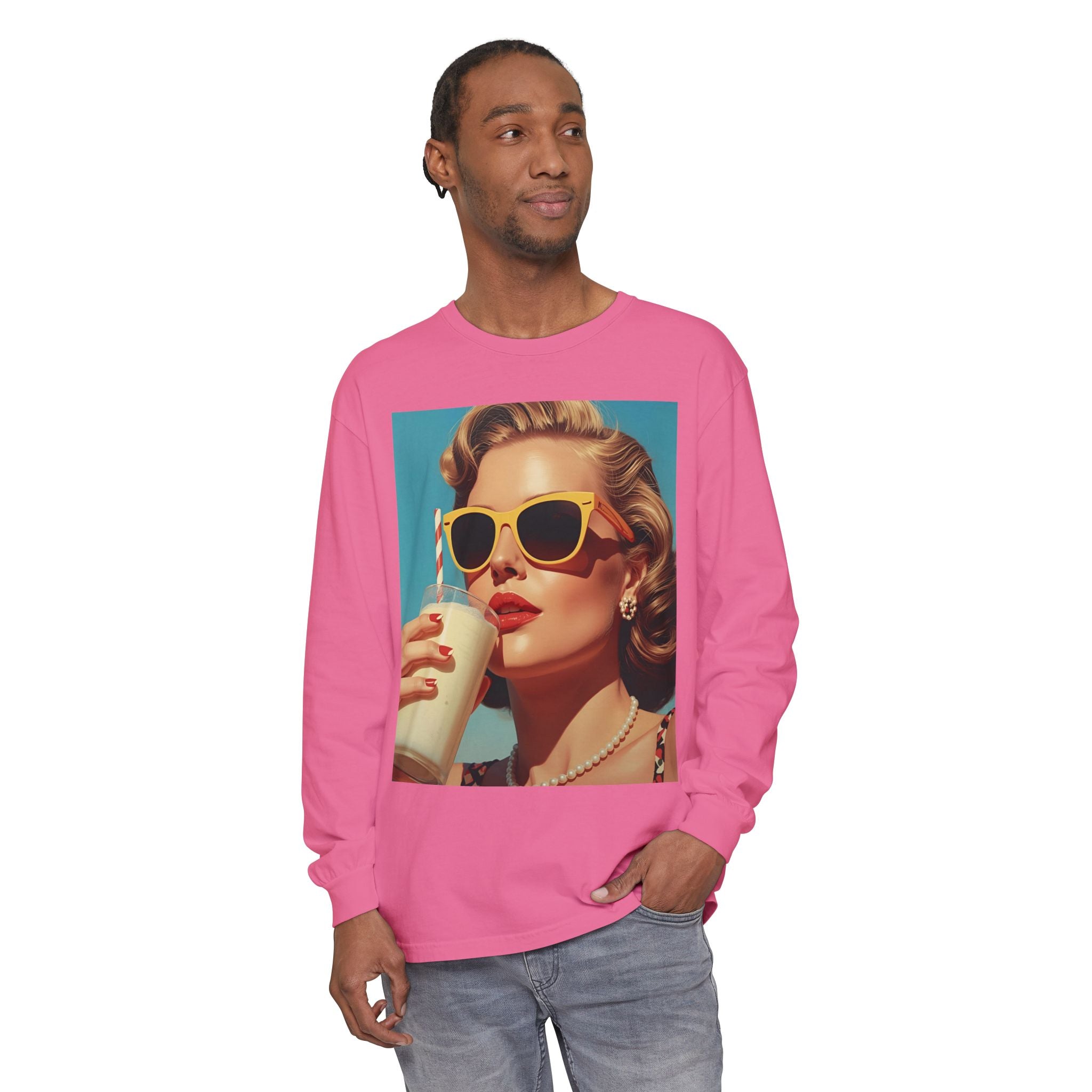 Retro Pop Art Long Sleeve T-Shirt, Vintage Graphic Tee, Fashion Top, Summer Style shirt, Gift for Art Lovers, Casual Wear