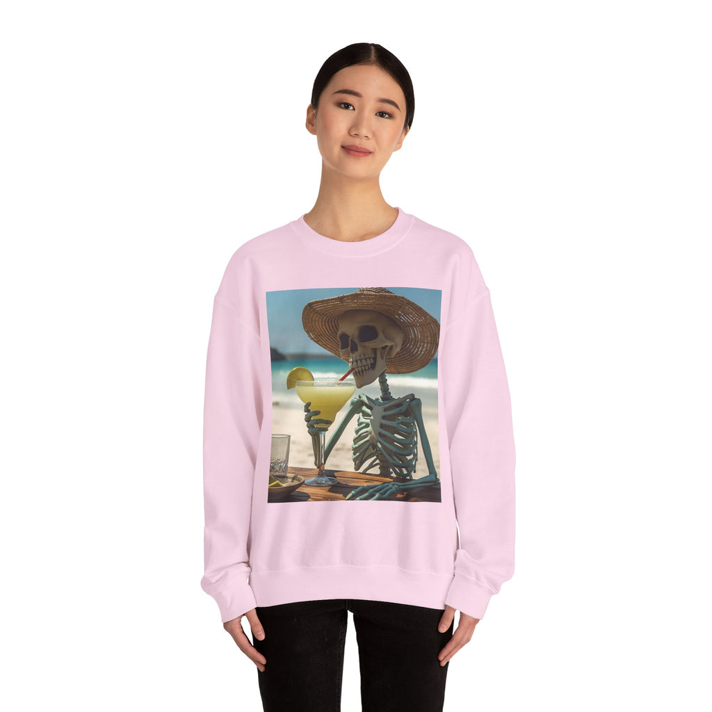 Chill Vibes Skeleton Sweatshirt - Cozy Crewneck for Halloween, Summer Parties, Beach Lovers, Unisex Gift, Casual Lounge Wear