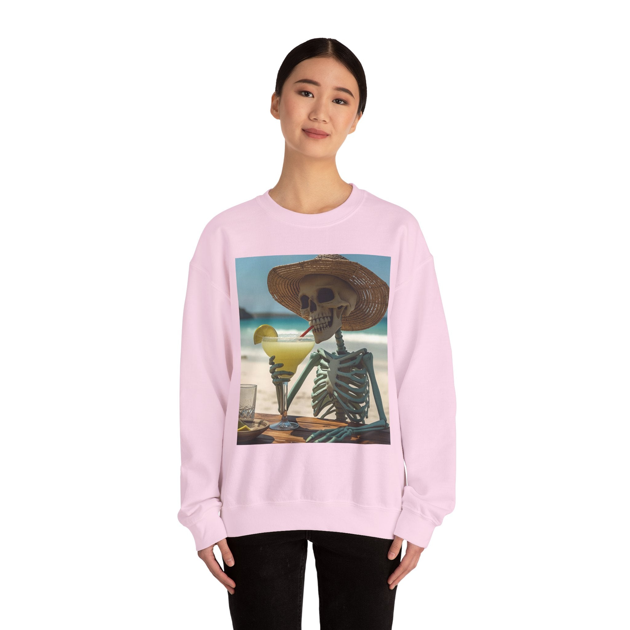 Chill Vibes Skeleton Sweatshirt - Cozy Crewneck for Halloween, Summer Parties, Beach Lovers, Unisex Gift, Casual Lounge Wear