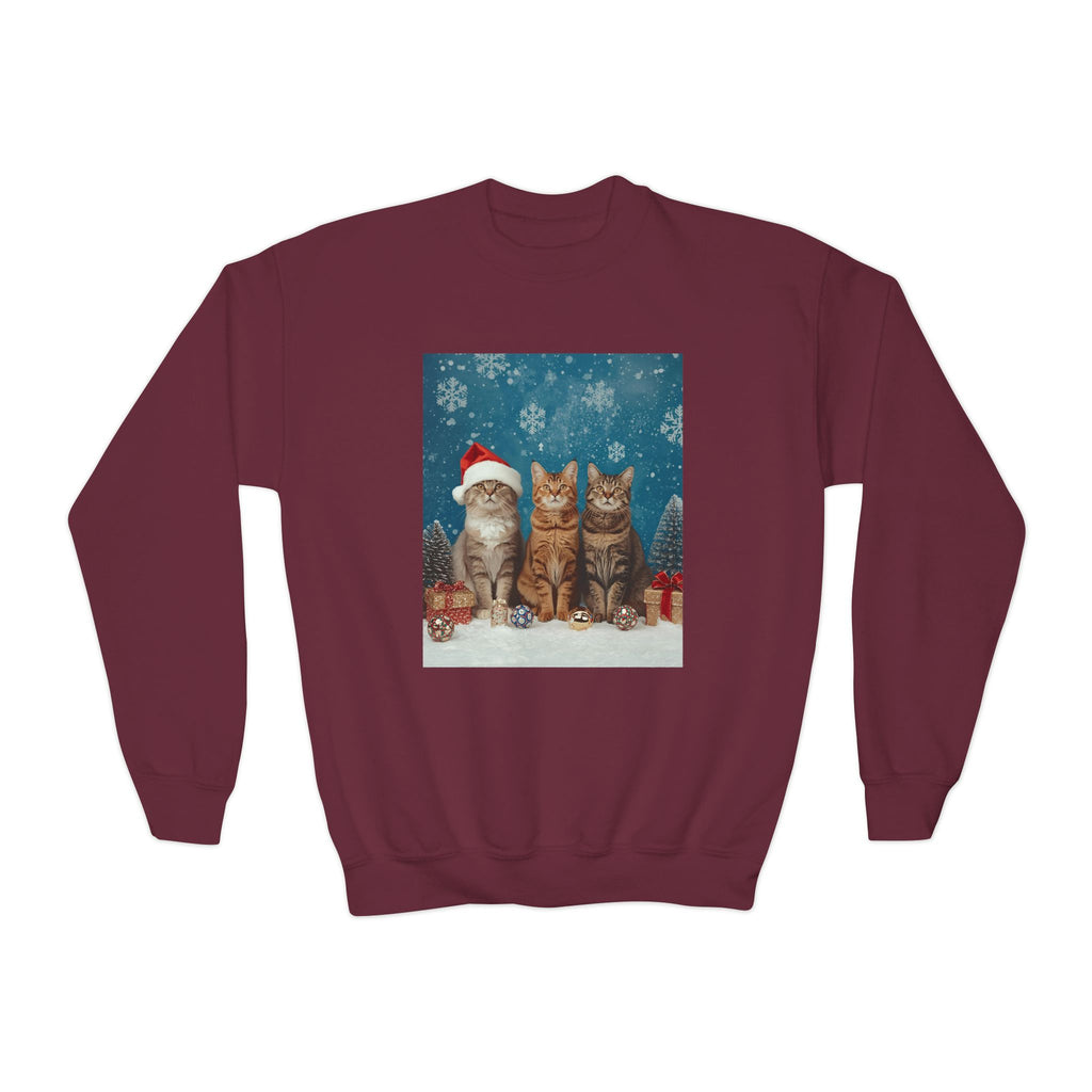 Cute Cat Festive Christmas Youth Crewneck Sweatshirt